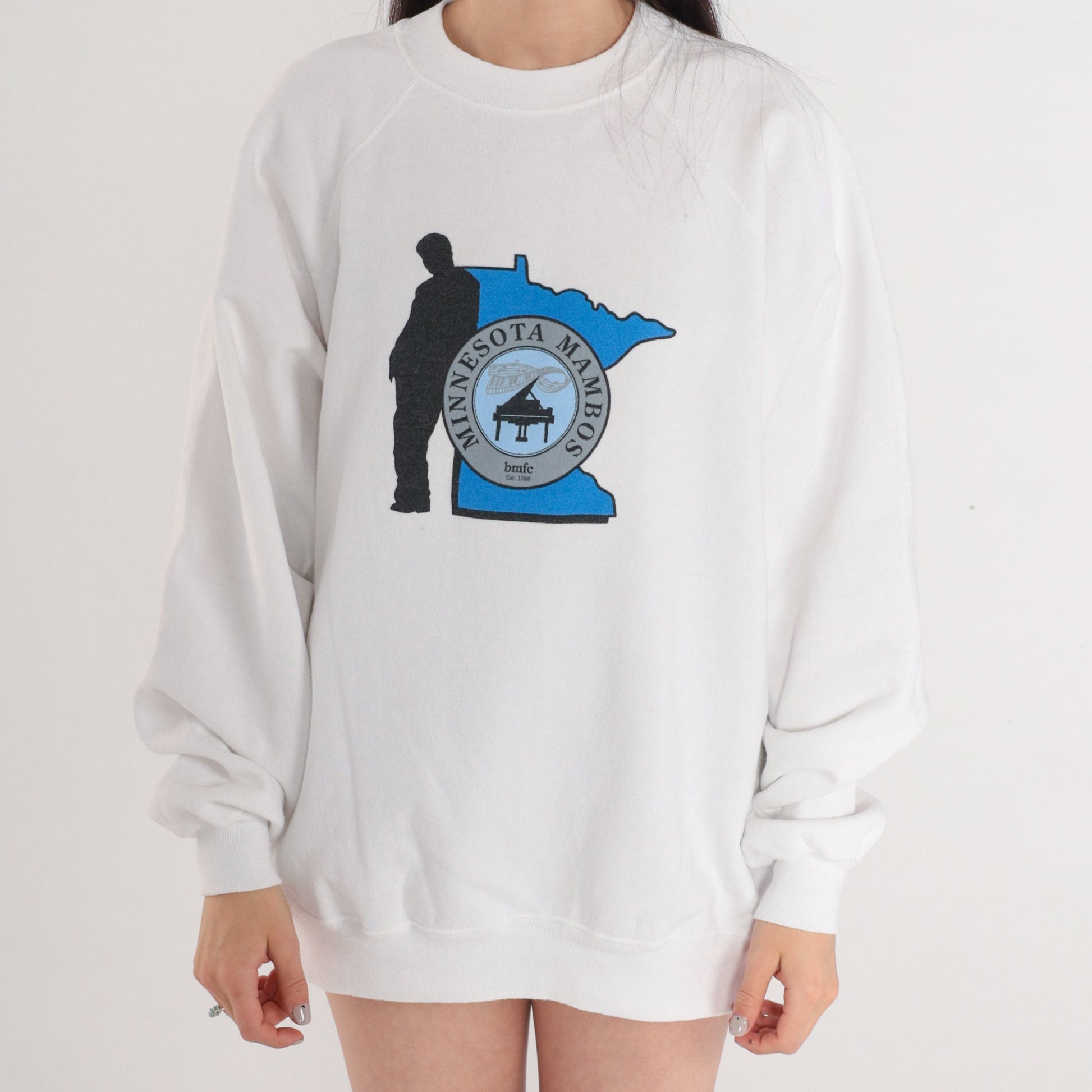 90s Minnesota Mambos Piano Club Graphic Sweatshirt White Raglan Extra Extra Large XXL
