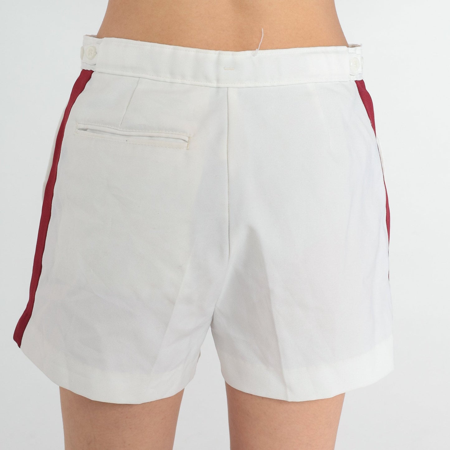 80s Court Casuals Tennis Shorts White Red Stripe High Waist Medium