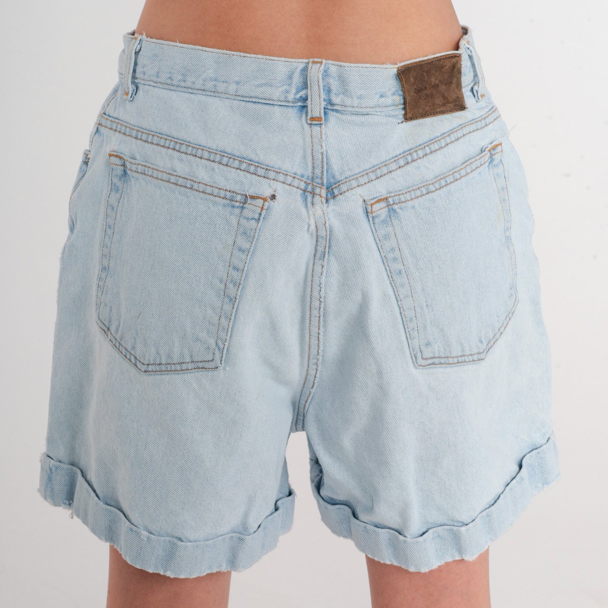 Calvin Klein 90s Light Wash Denim Shorts High Rise Cuffed Medium