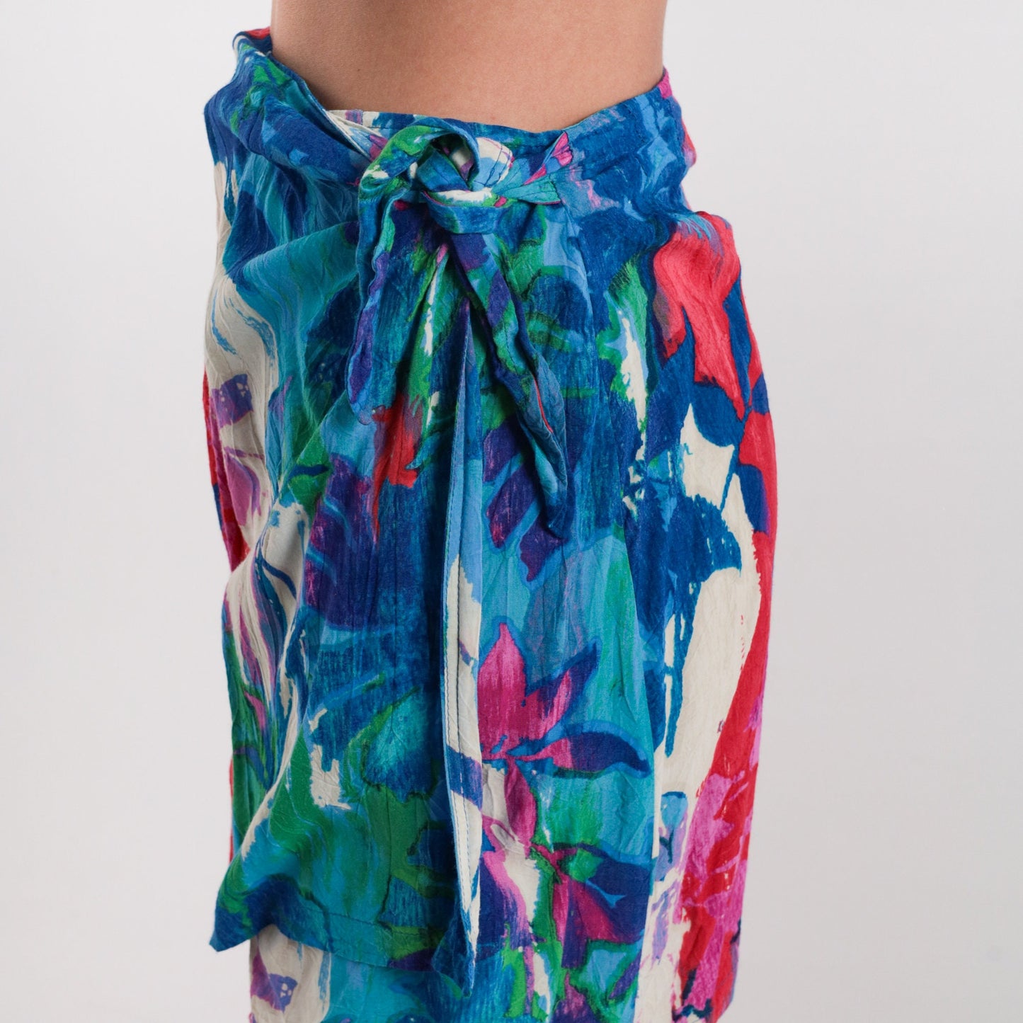 Y2K Jam's World Tropical Floral Wrap Mini Skirt White Pink Blue Small