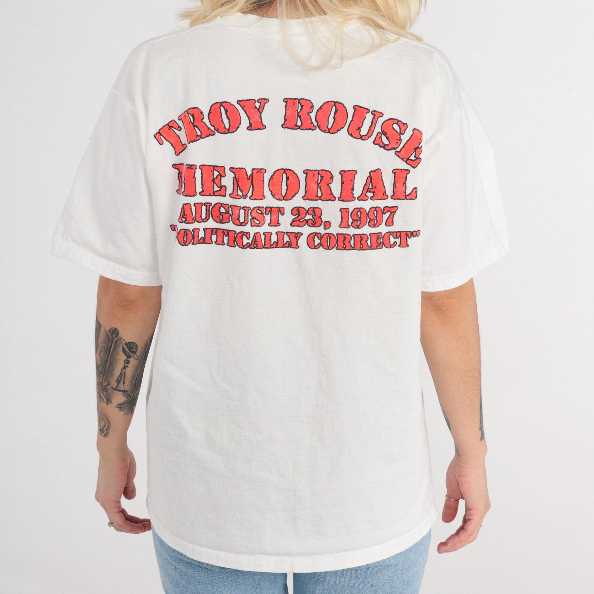90s Troy Rouse Memorial NASCAR Graphic T-Shirt Pink Panther Racing 1997 Large