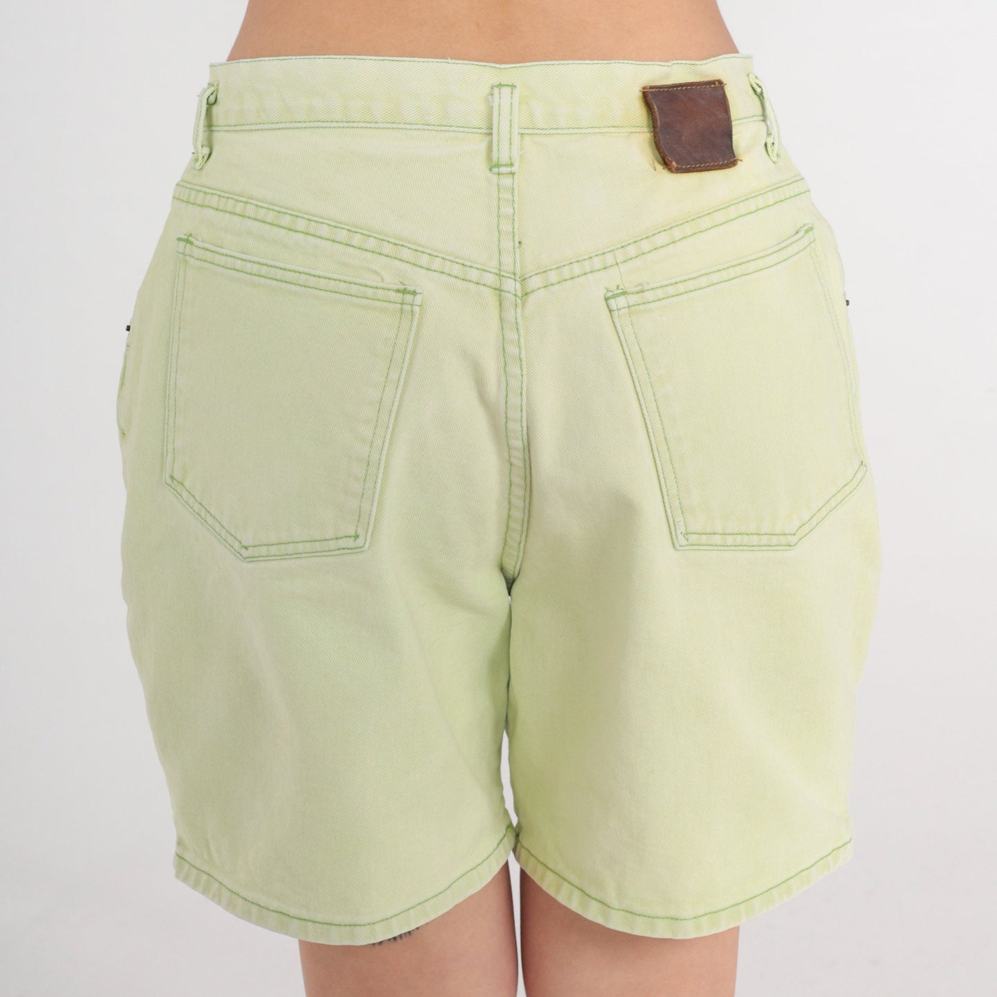 90s AMI Light Green Denim Shorts High Waist Jean Shorts Large
