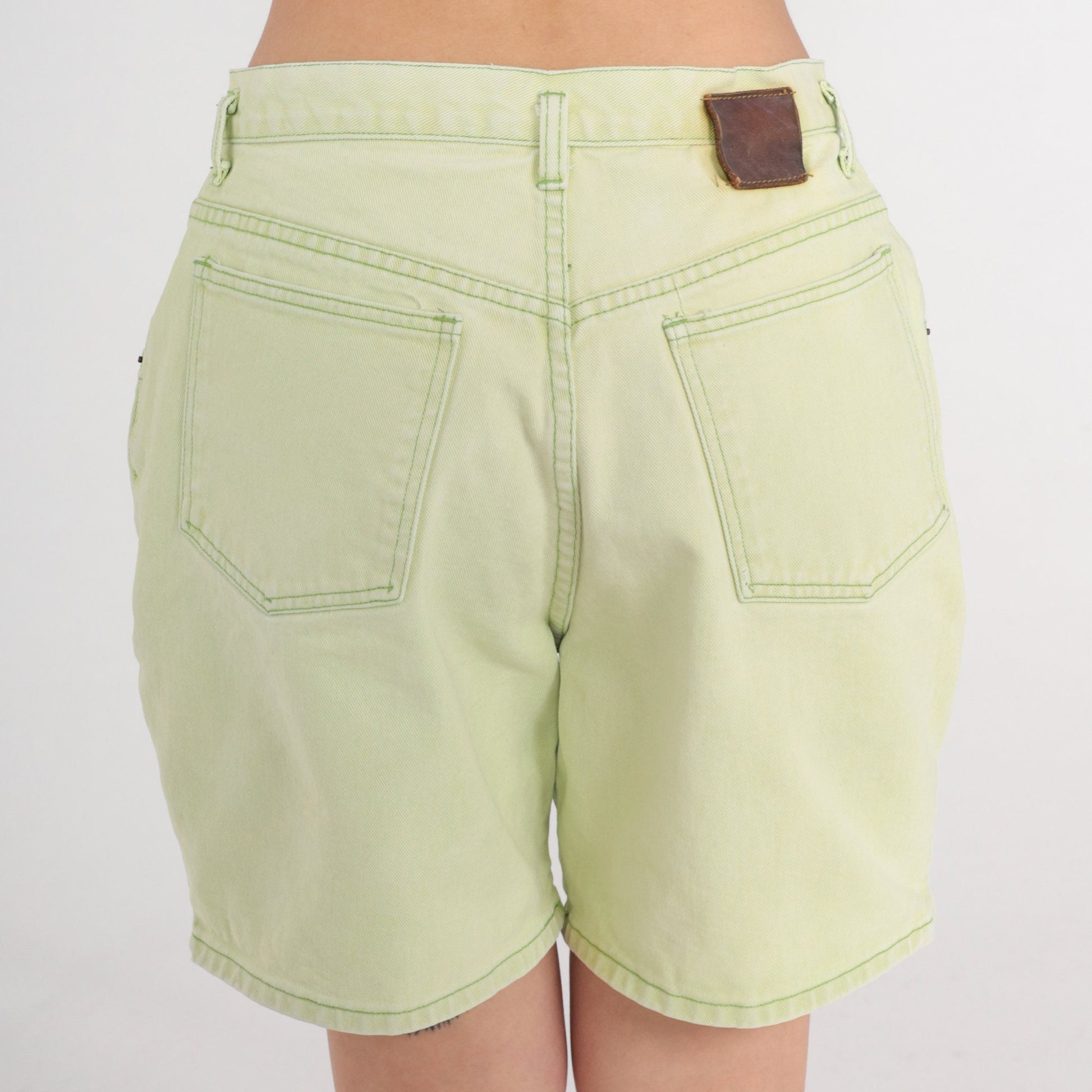 90s AMI Light Green Denim Shorts High Waist Jean Shorts Large