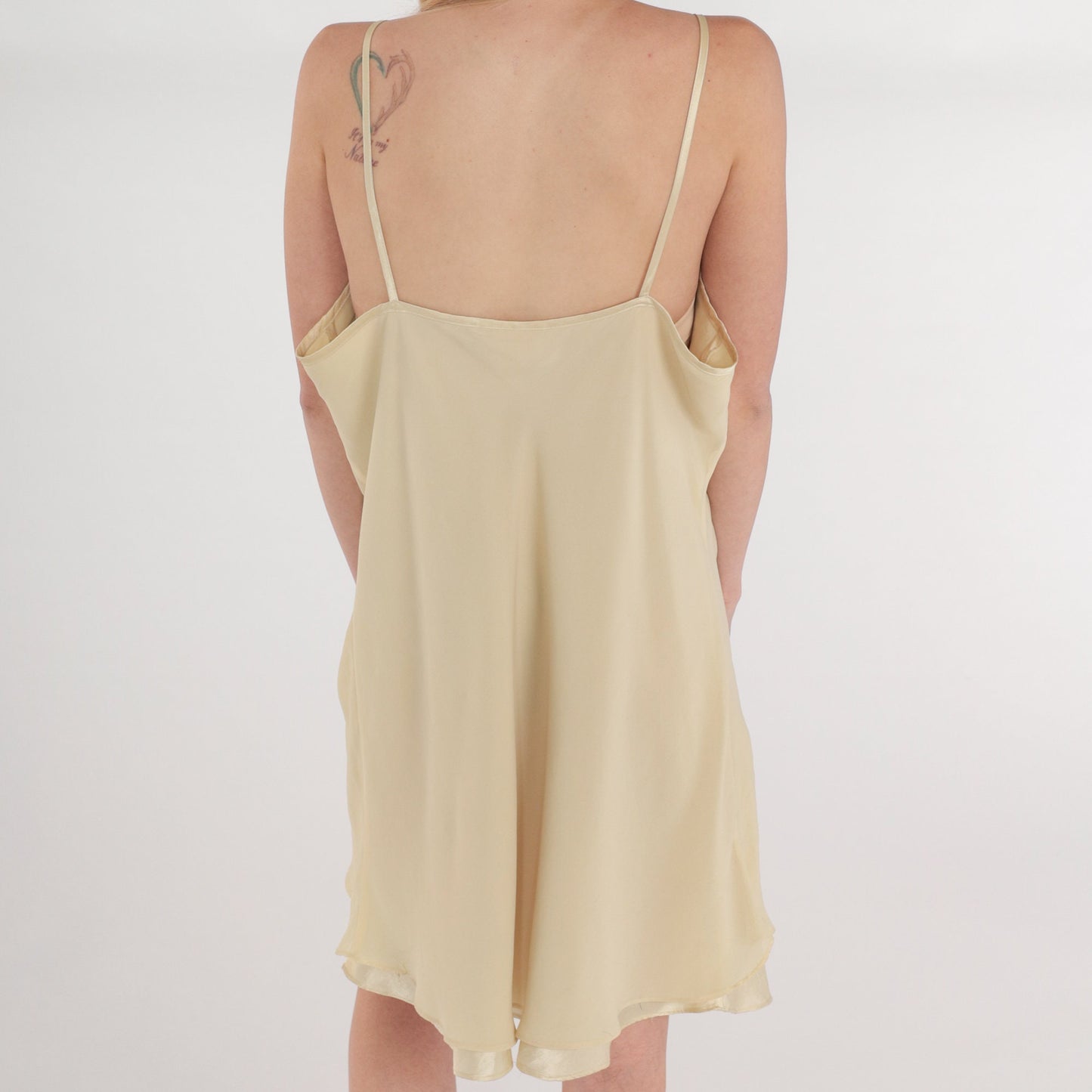 90s Cream Floral Embroidered Slip Dress Mini Spaghetti Strap Layered Large