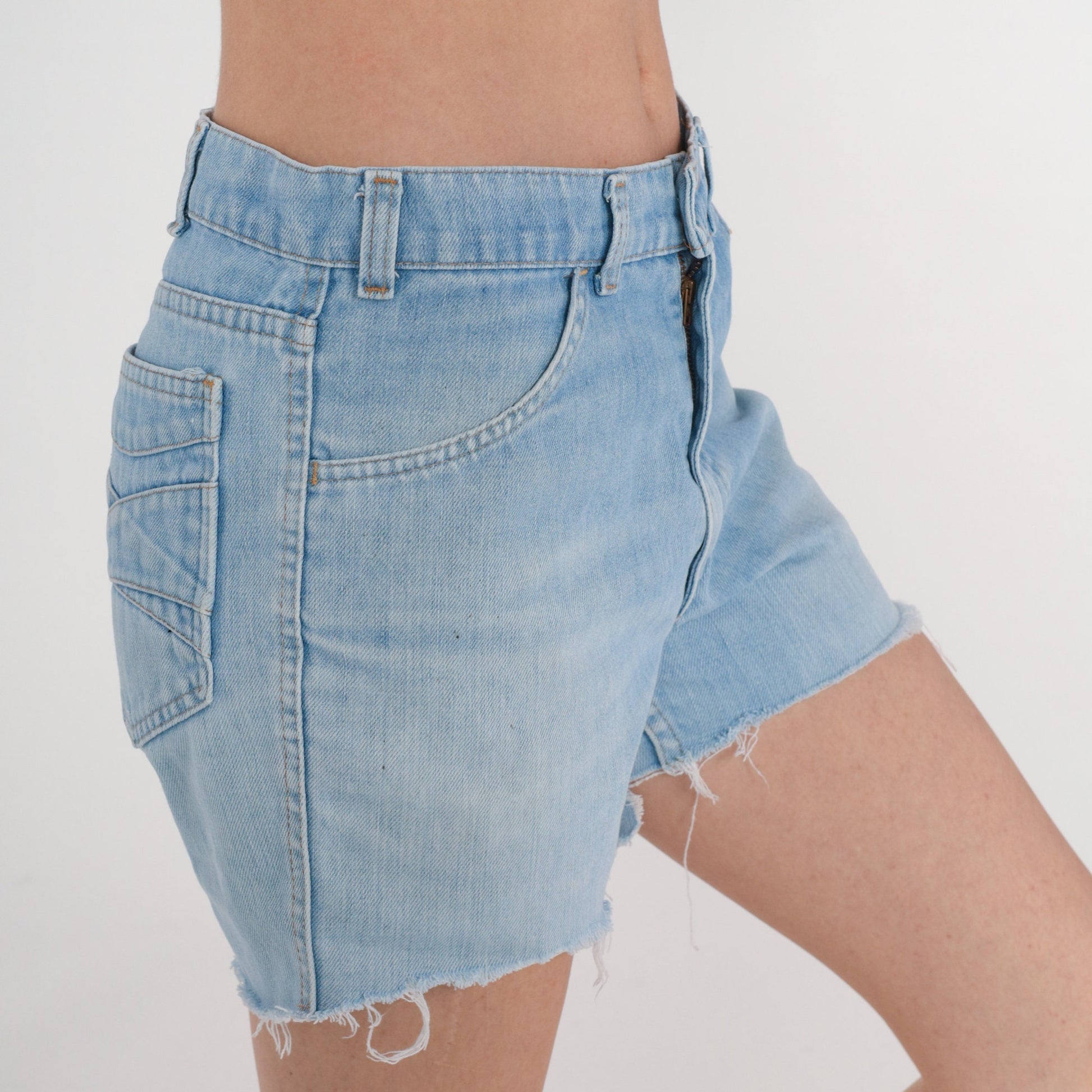 70s Levi's High Waisted Denim Cut Off Shorts Faded Blue Medium 8