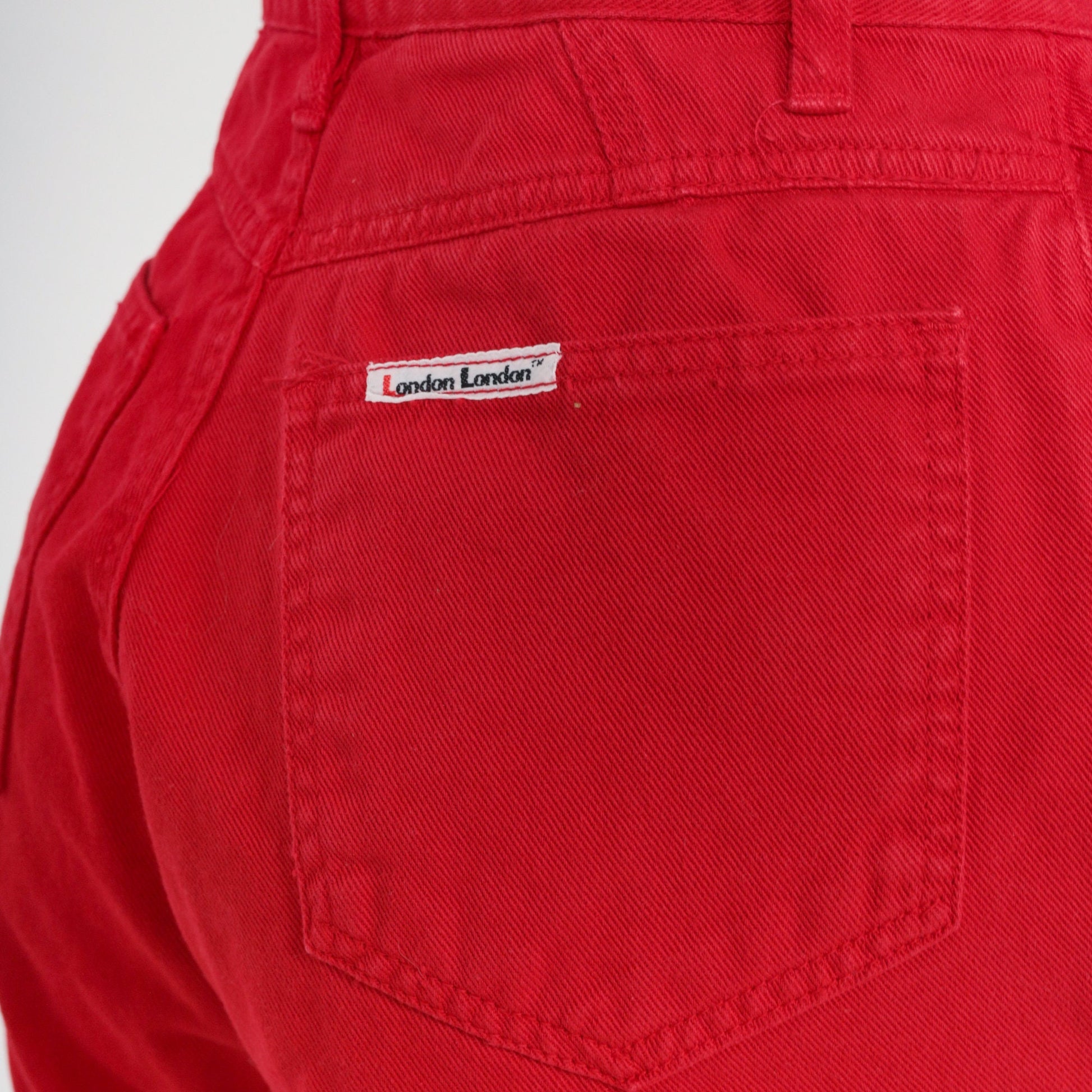 90s Red Denim Shorts High Rise Button Fly Jean Shorts Extra Small XS