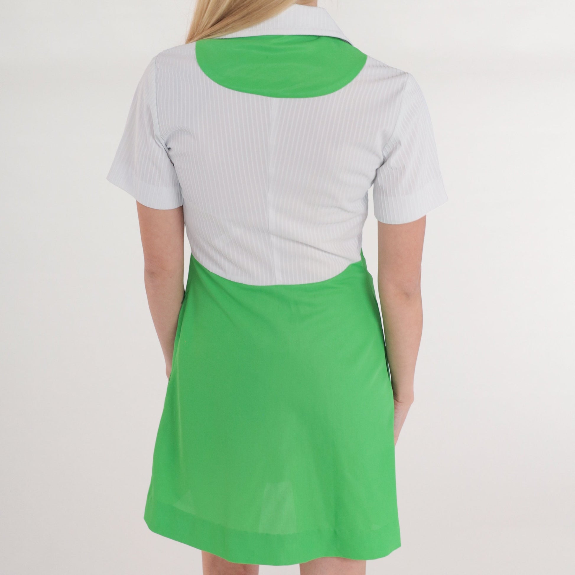 60s Lady Diane Mod Mini Shift Dress Green White Colorblock XS