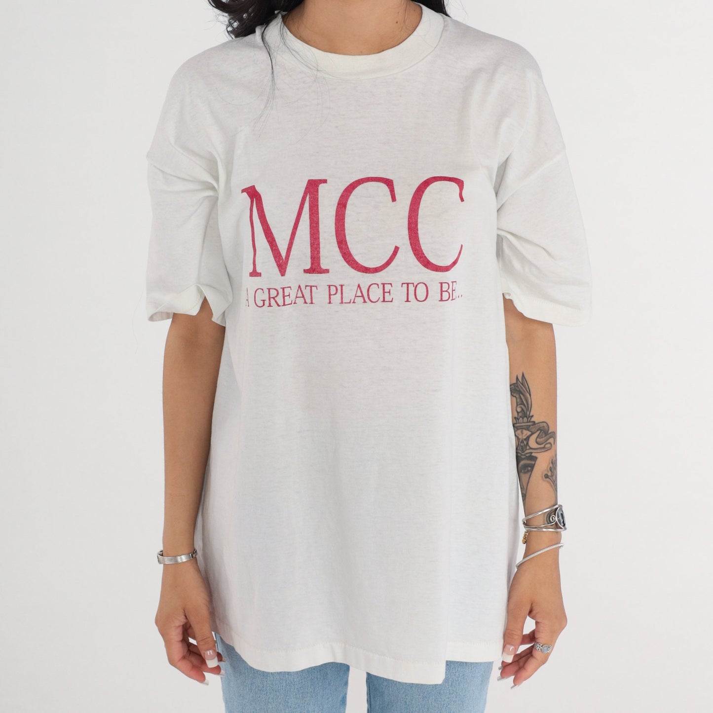90s MCC A Great Place To Be Graphic T-Shirt White Single Stitch Extra Large