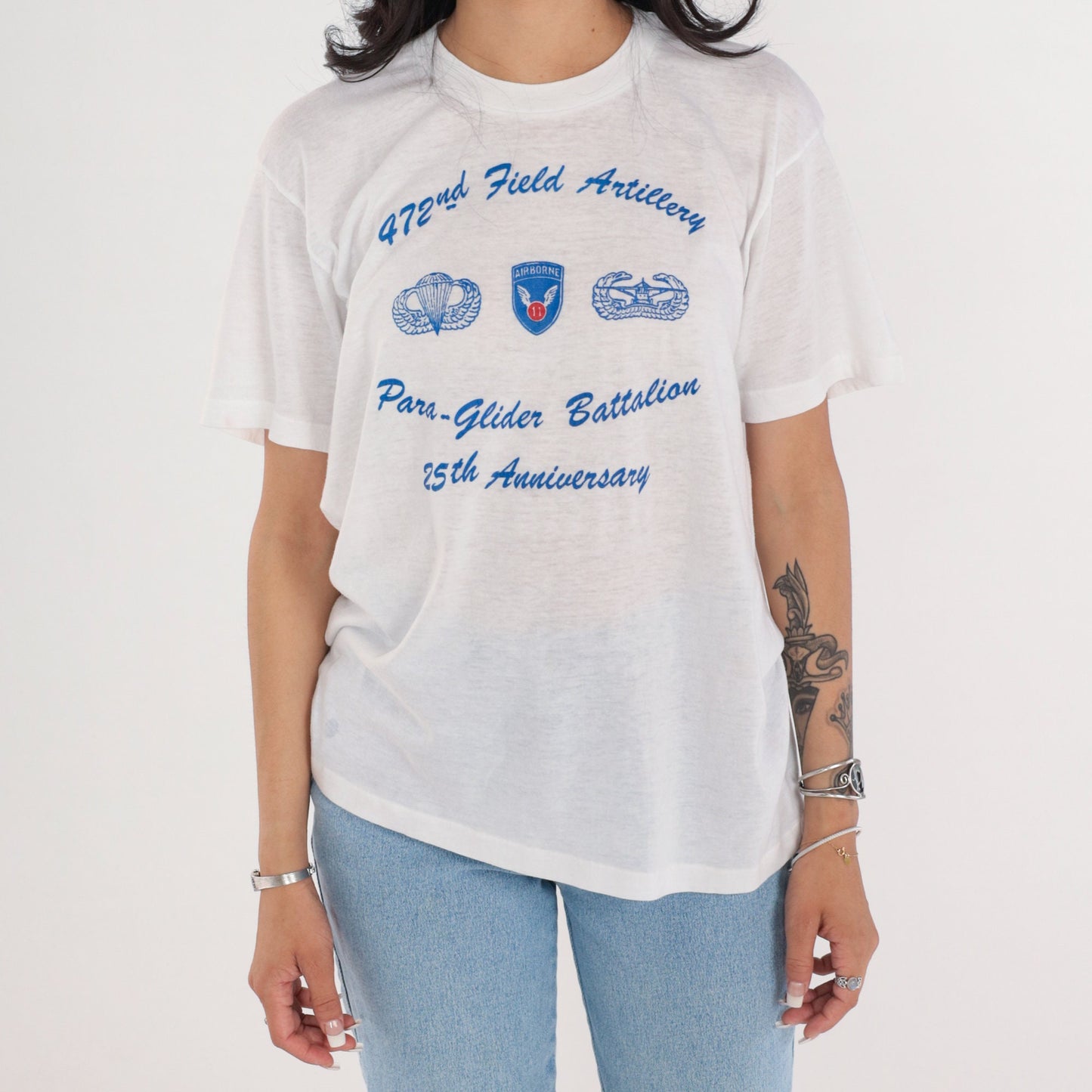 80s 472nd Field Artillery Para-Glider Battalion Graphic T-Shirt White Medium