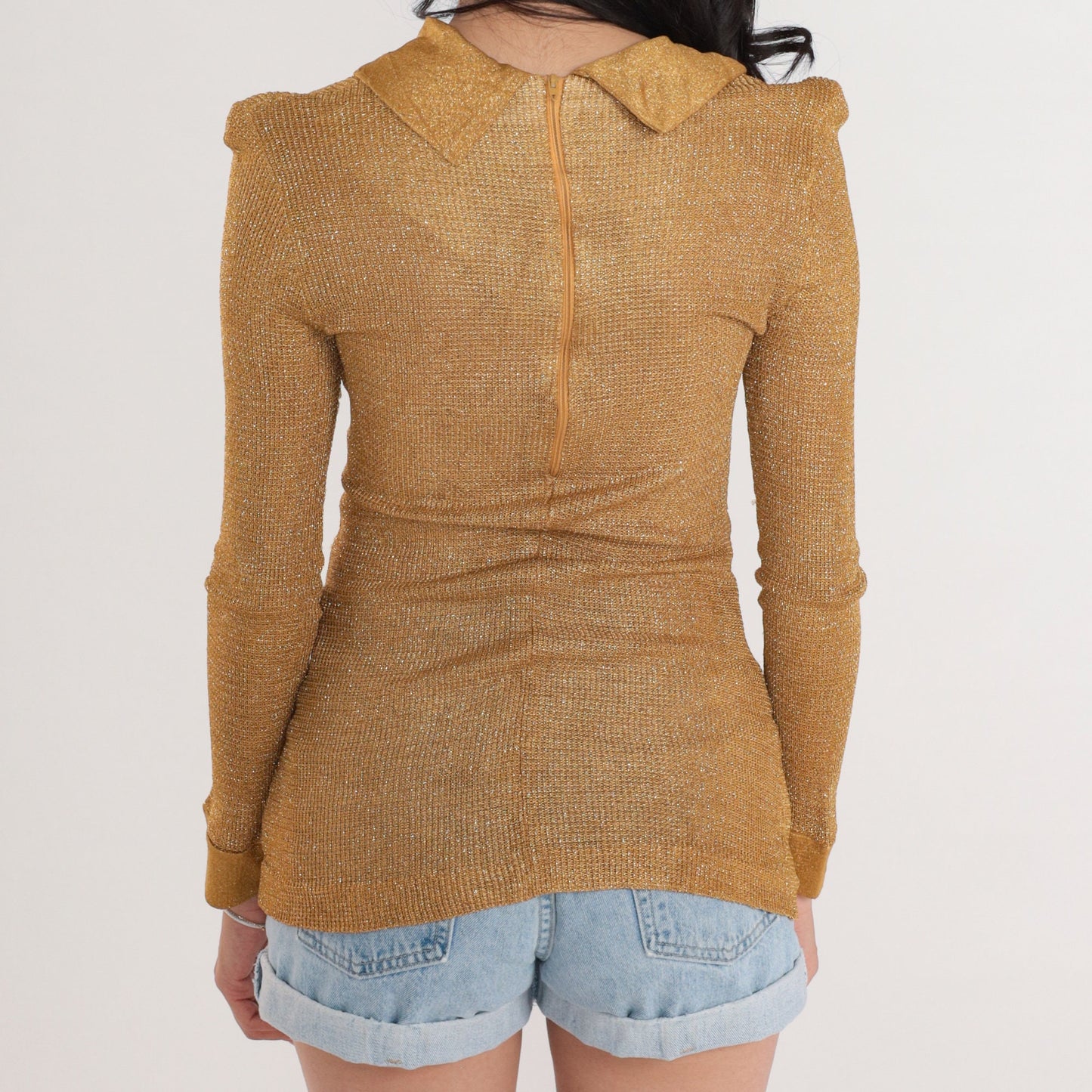 60s Alex Colman Metallic Gold Necktie Blouse Long Sleeve XS