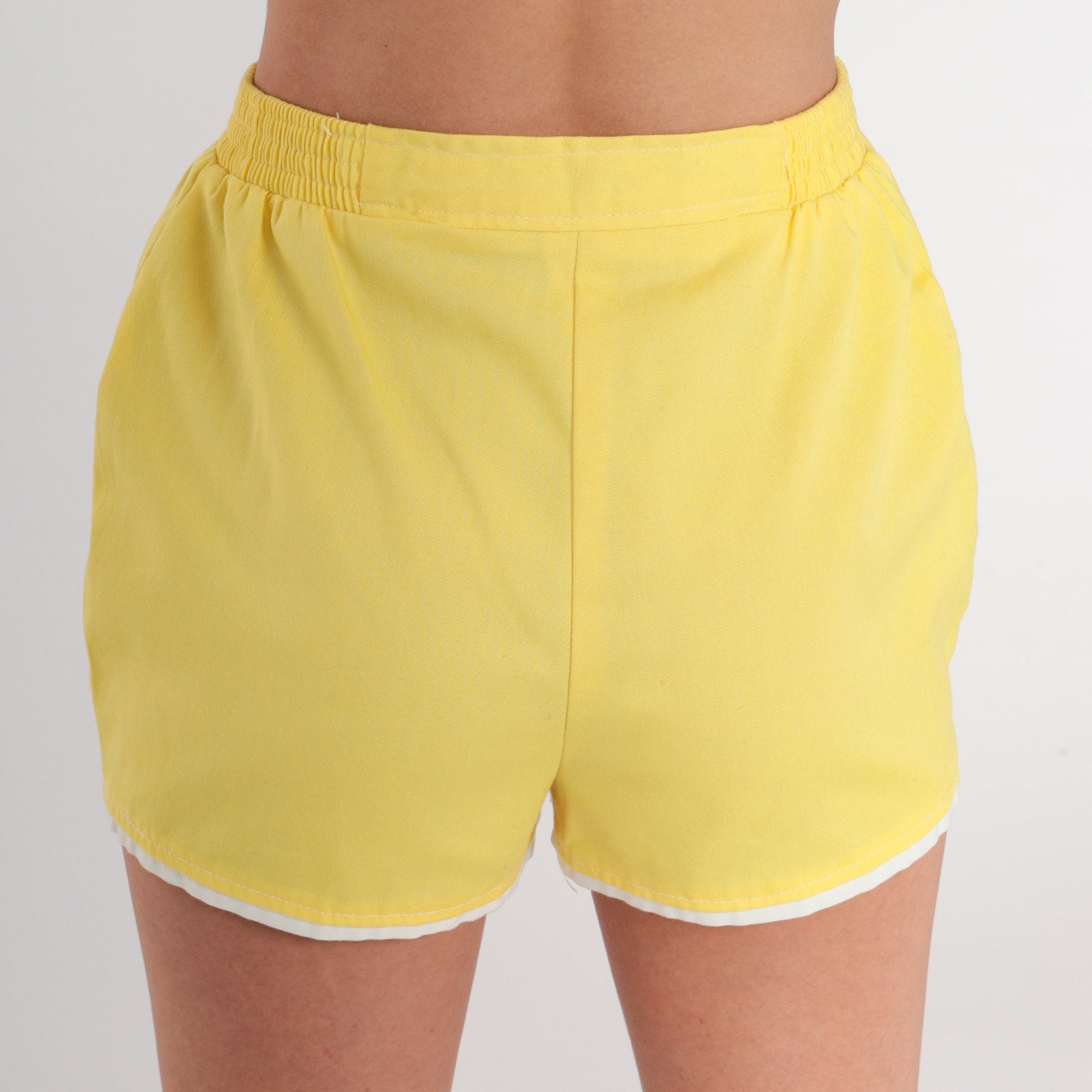 80s Yellow High-Waisted Shorts White Ringer Trim Cotton XS