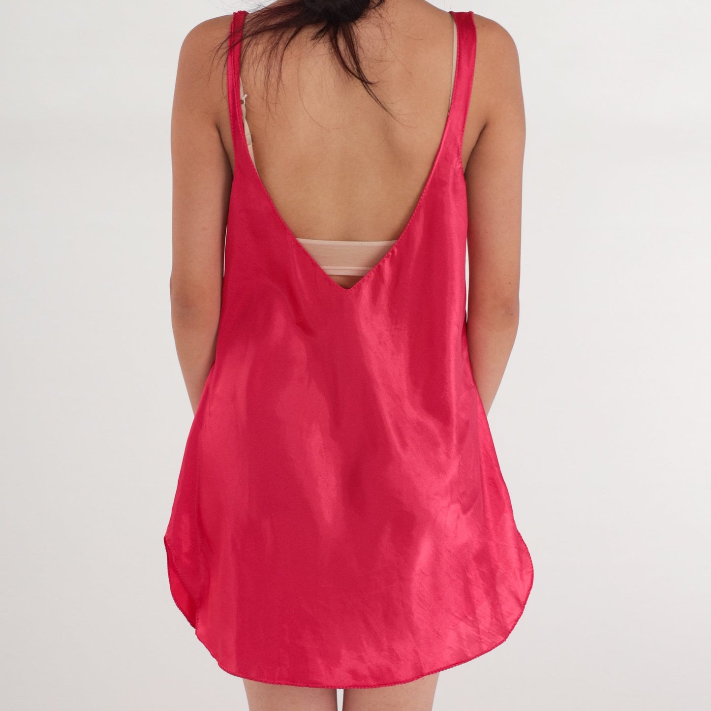 90s Dark Pink Satin Slip Dress Halter Neck Low Back Mini Large L