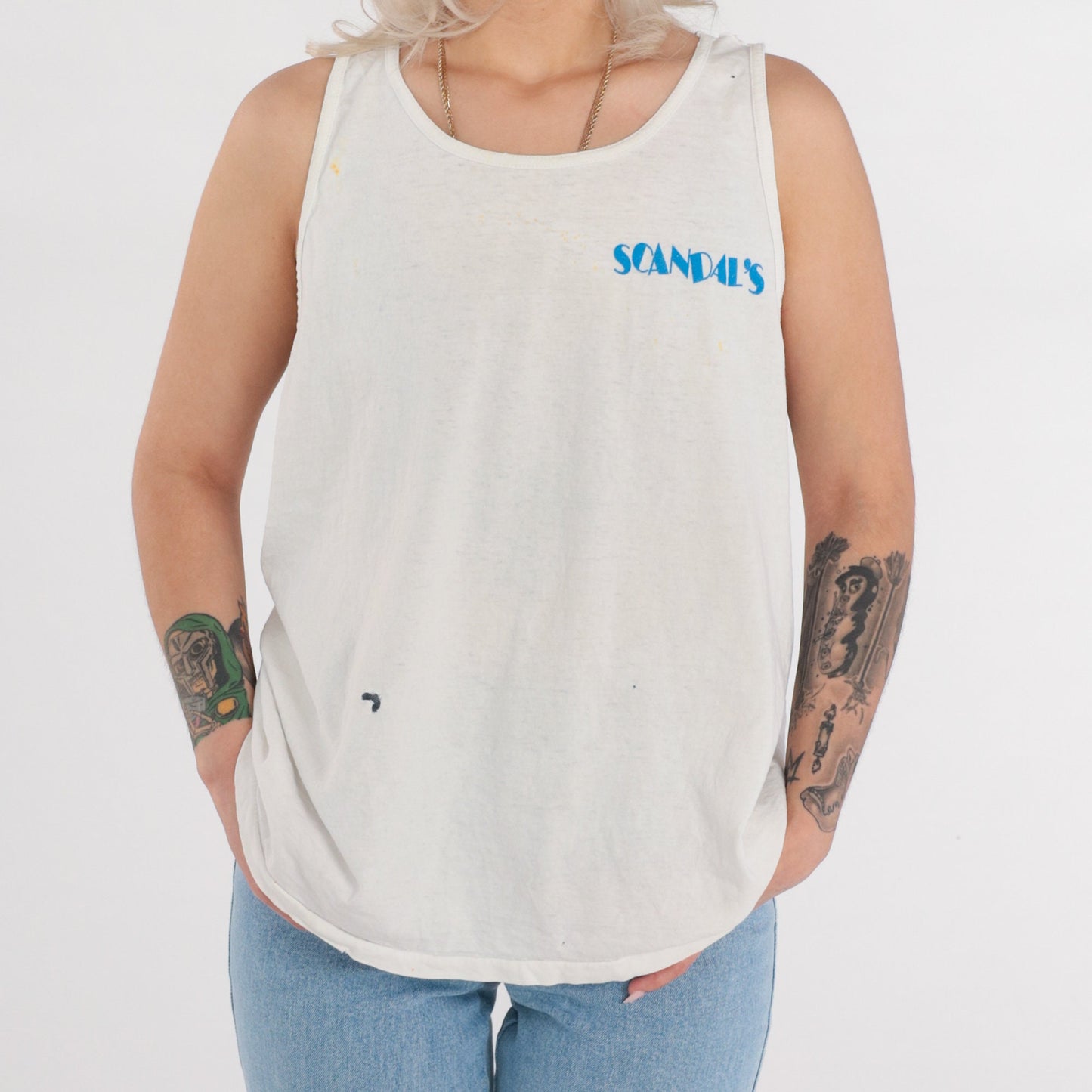 90s Scandal's Bar Eugene Oregon Tank Top Graphic Tee White Large L