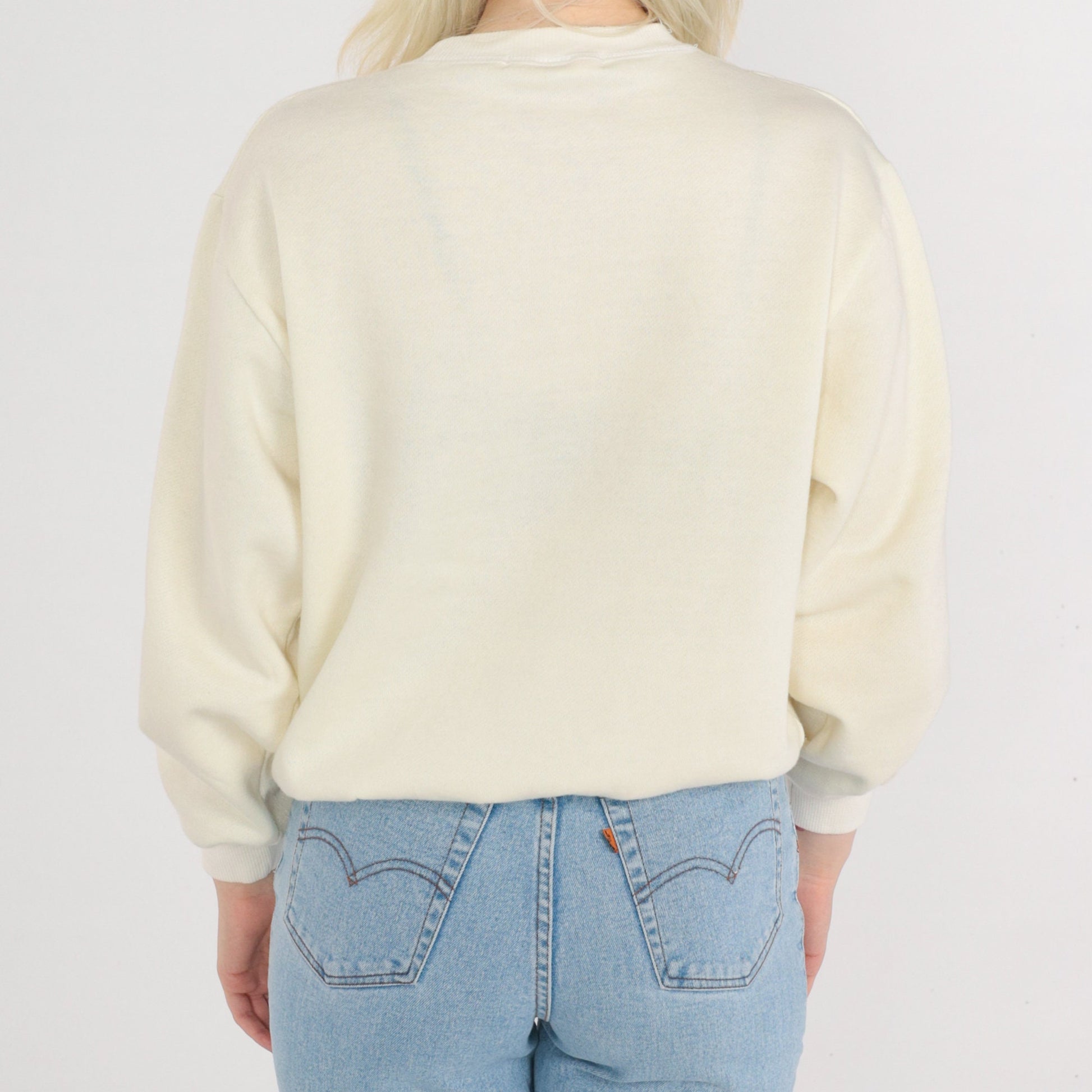 80s Smiley Face Don't Worry Be Happy Sweatshirt Cream Graphic Crewneck Large