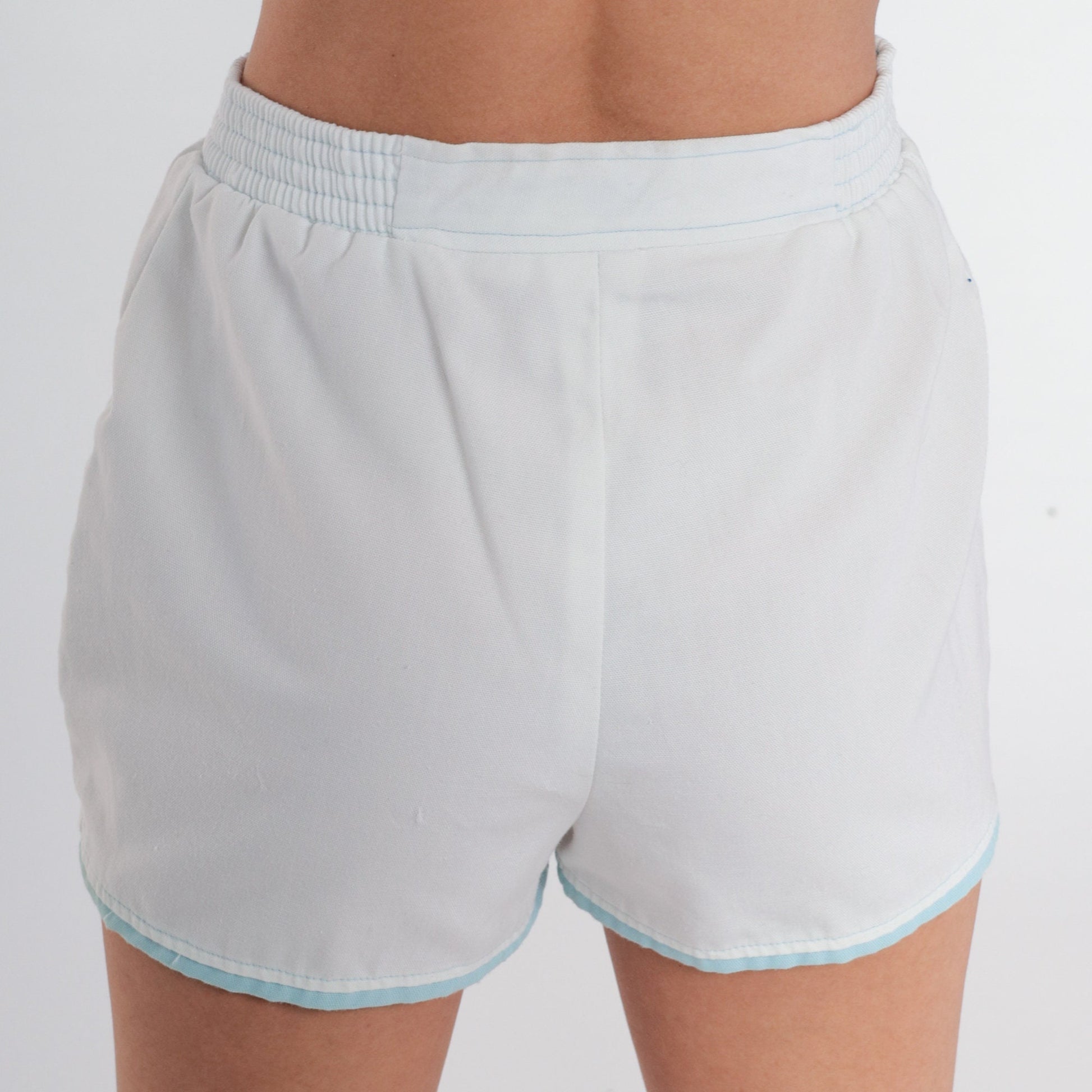 70s Light Blue High-Waisted Ringer Shorts Cotton Blend Extra Small XS
