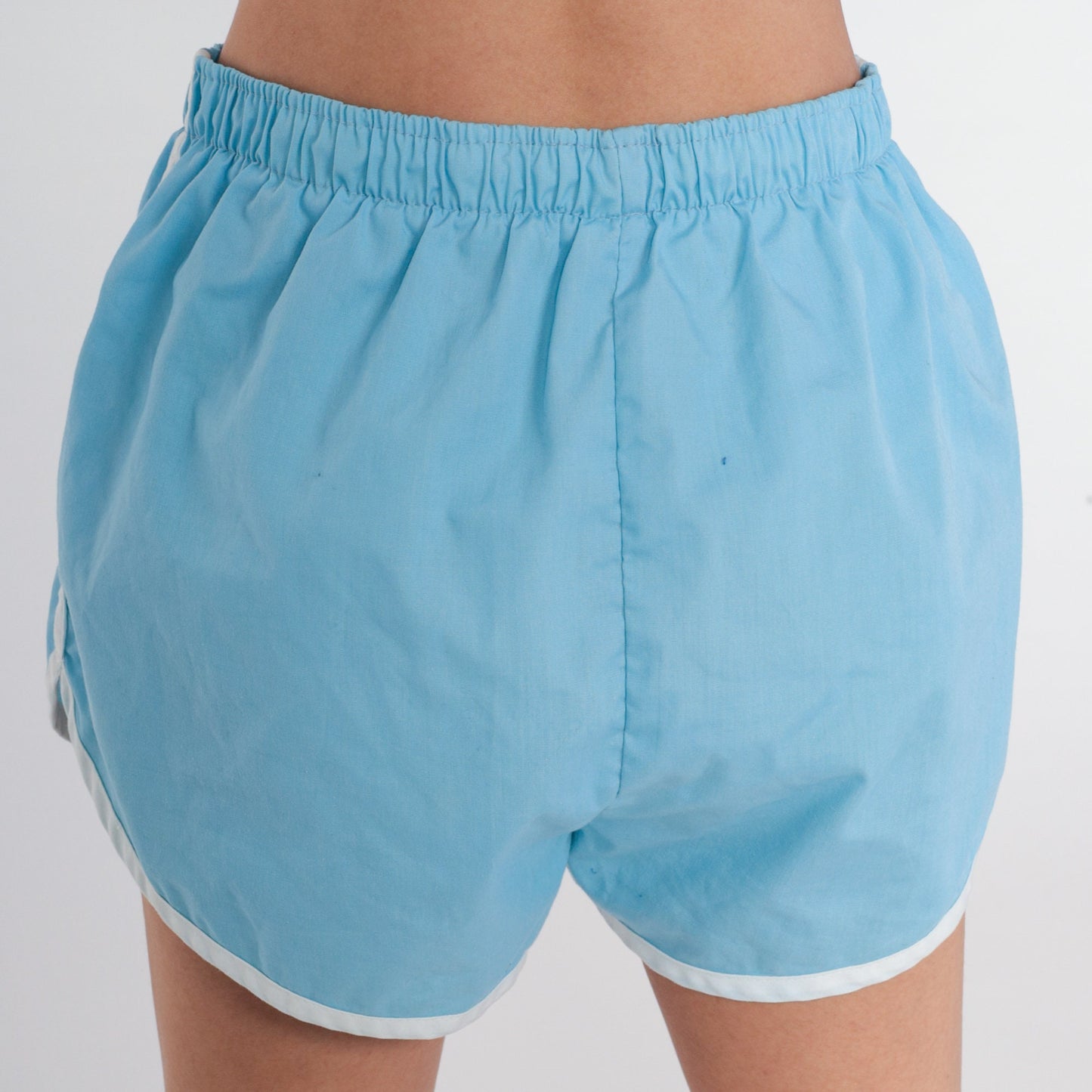 80s Blue Ringer Swim Shorts Elastic Waist Dolphin Trunks Small Medium