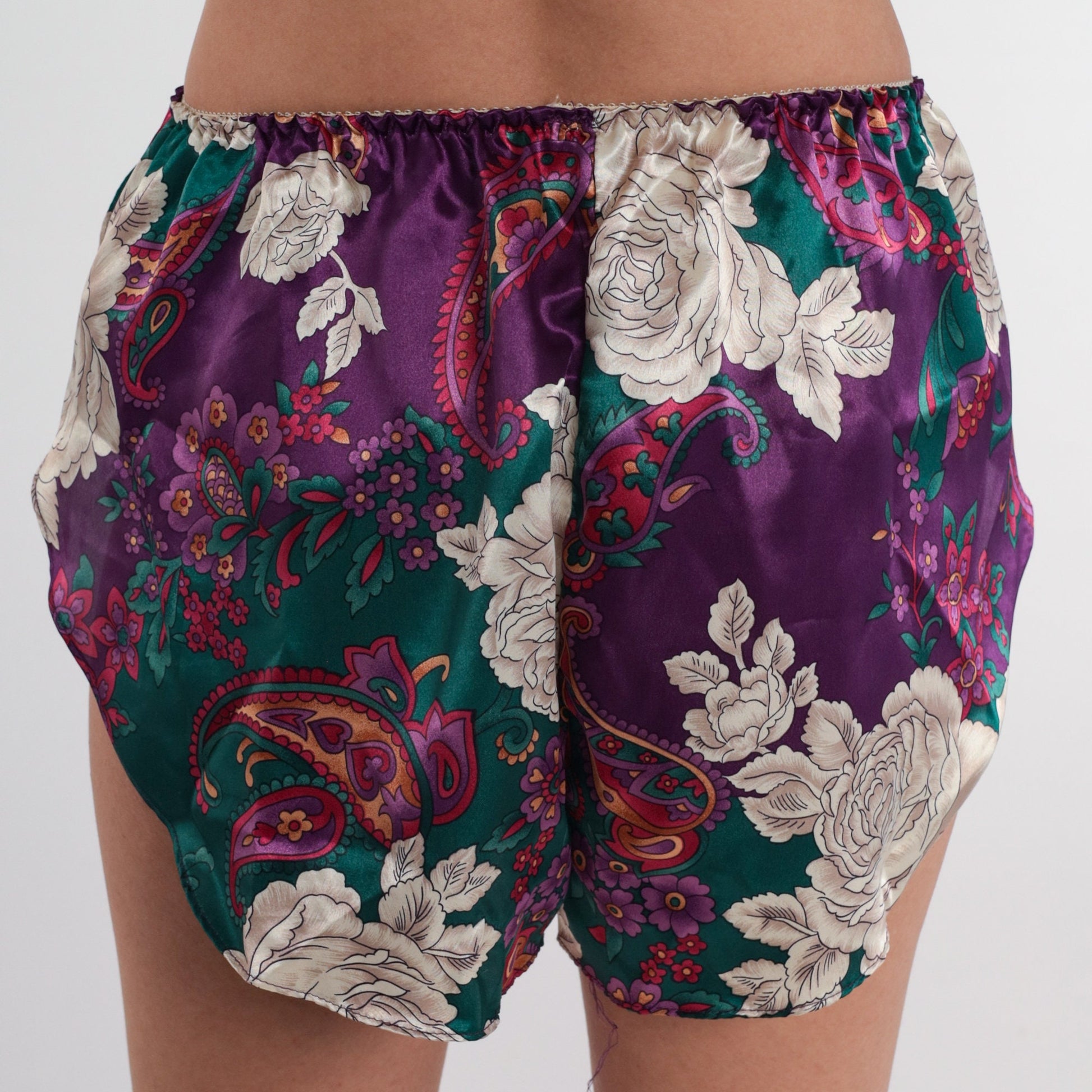 90s Paisley Floral Tap Shorts Satin Dolphin Cut Sleep Shorts Small