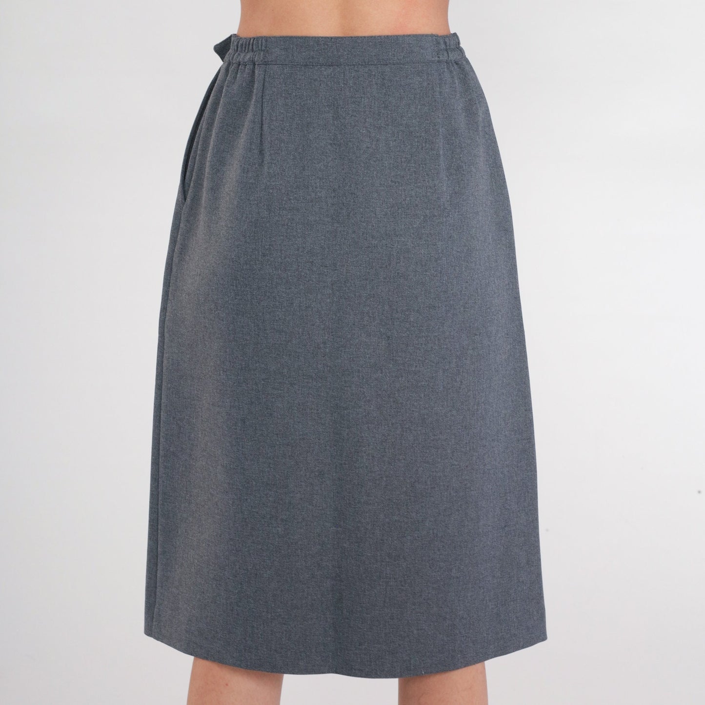 80s Charcoal Grey Pencil Skirt High Waist Midi Length Extra Small