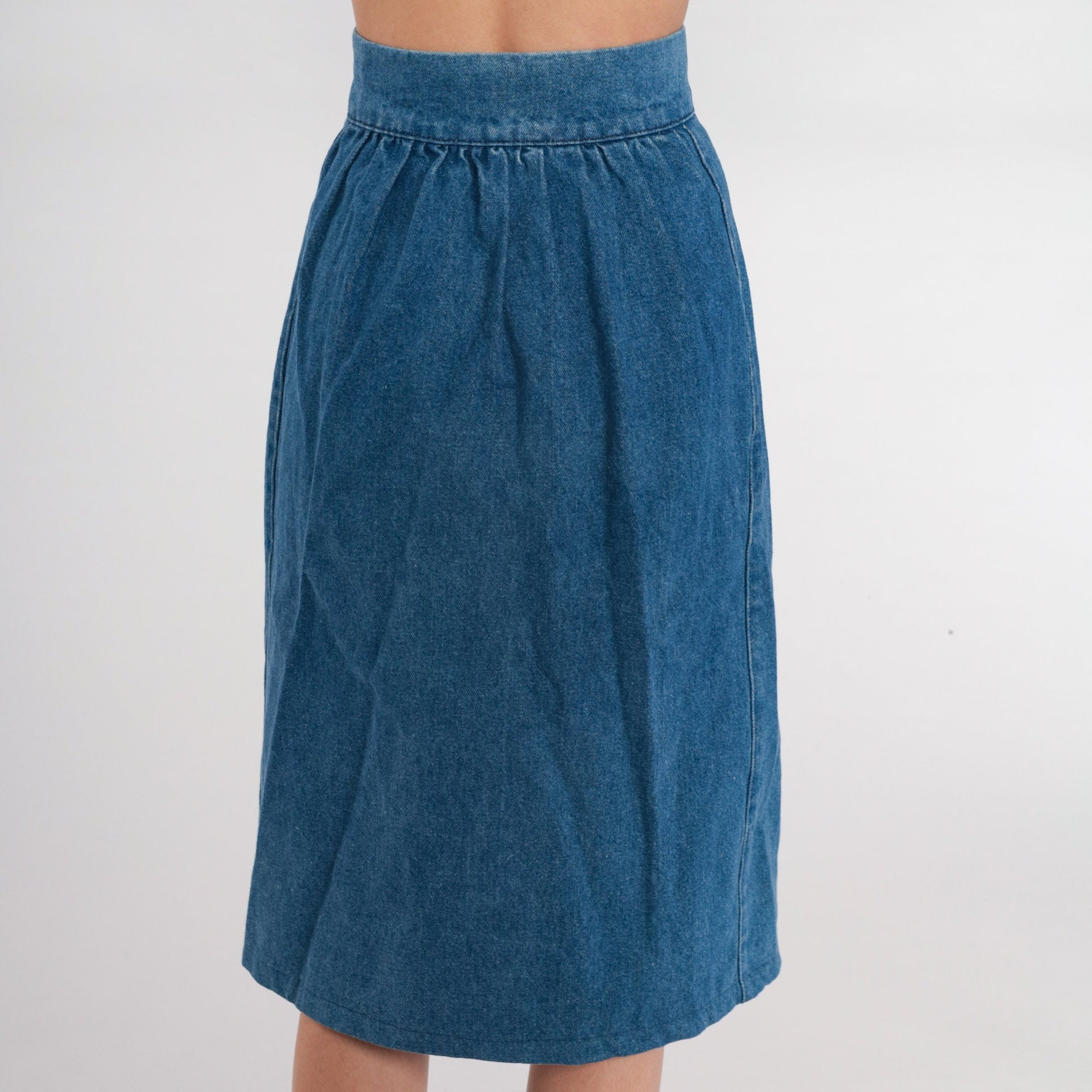 90s Luskys Denim Midi Skirt Blue High Waisted Button Front A-Line Extra Small
