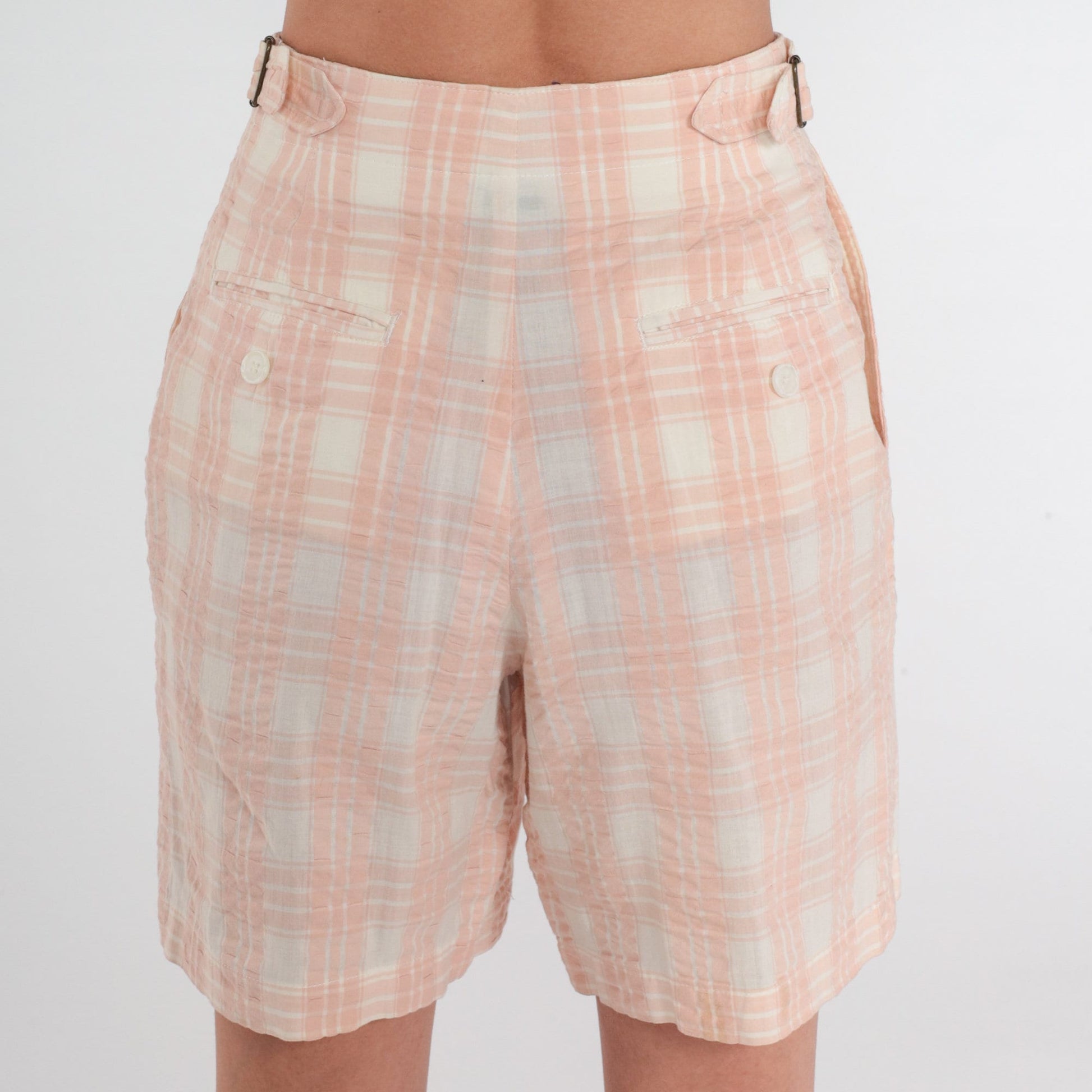 90s Liz Claiborne Plaid Pleated Shorts High Waist Cotton Pink Checkered XS