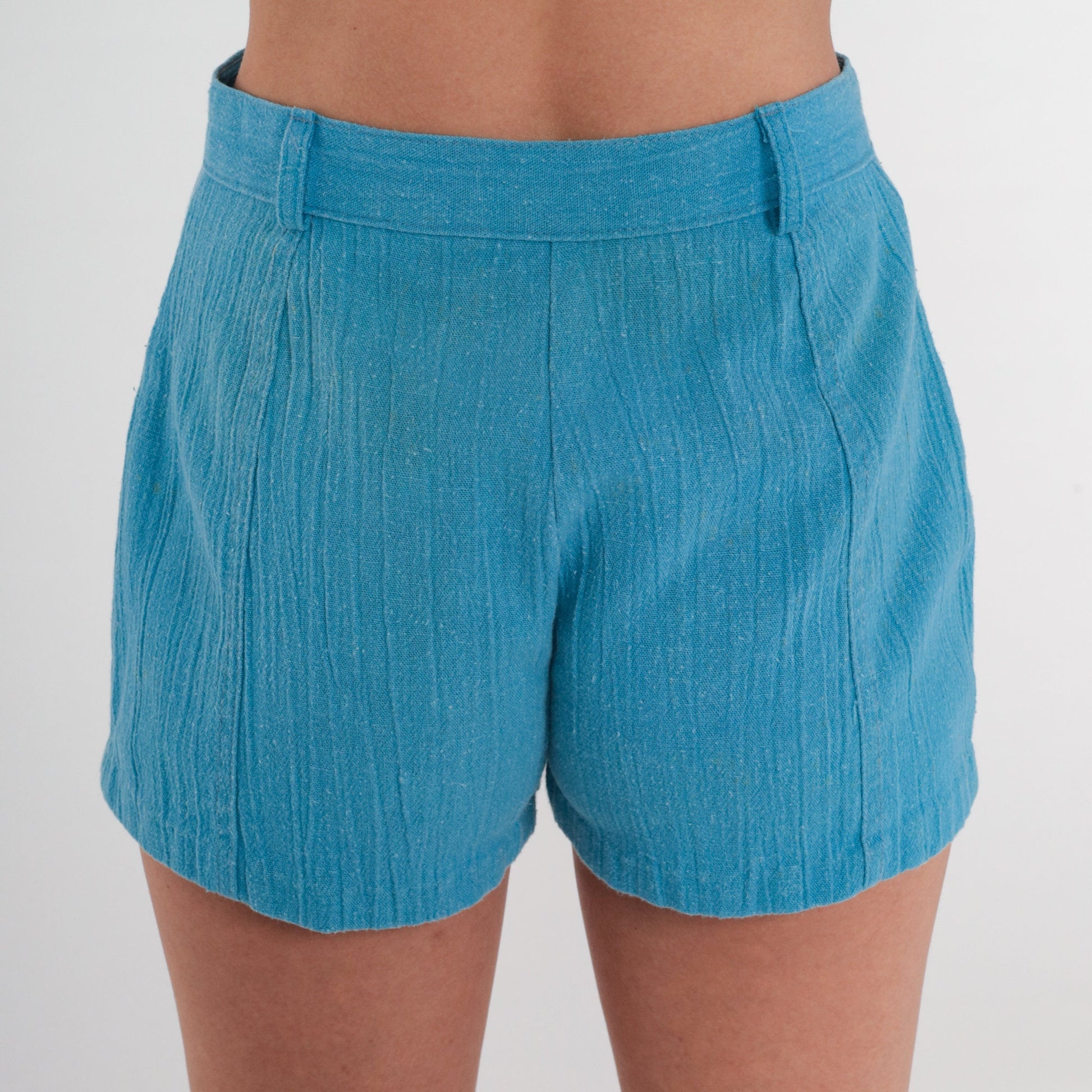 70s Blue Crinkled High-Rise Hotpants Shorts Extra Small XS
