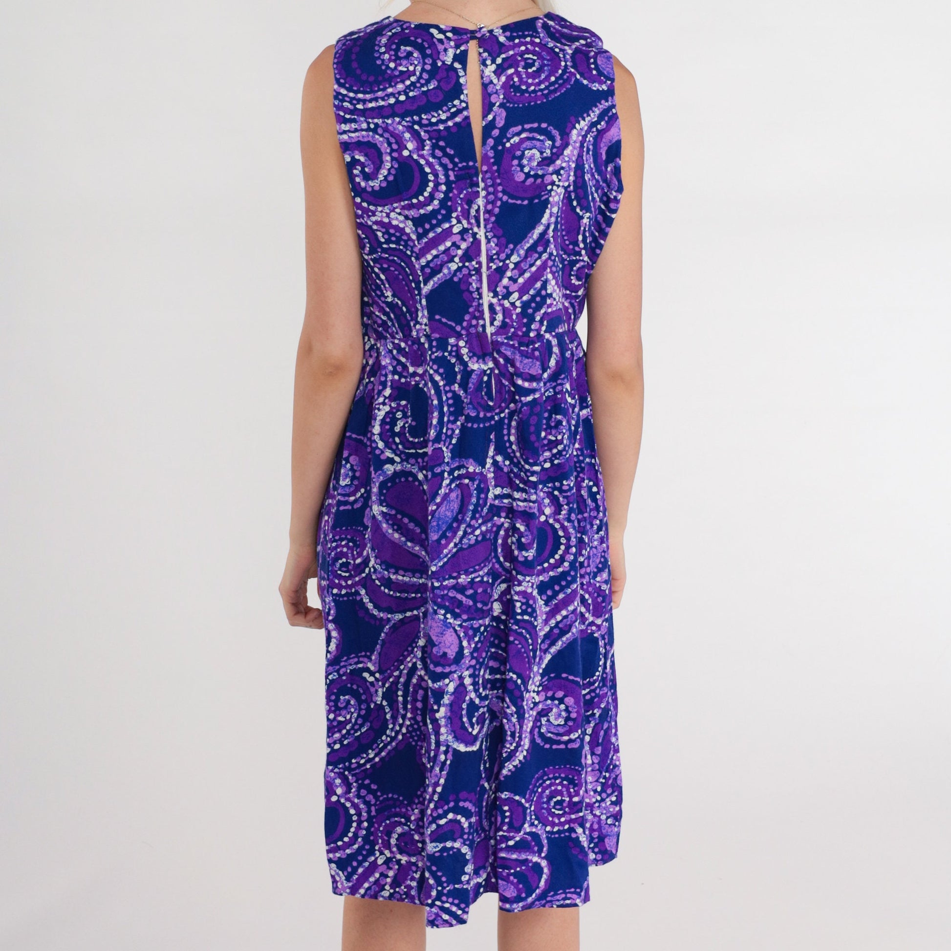 70s Purple Floral Midi Dress Lace-Up Corset Sleeveless High Waist Medium