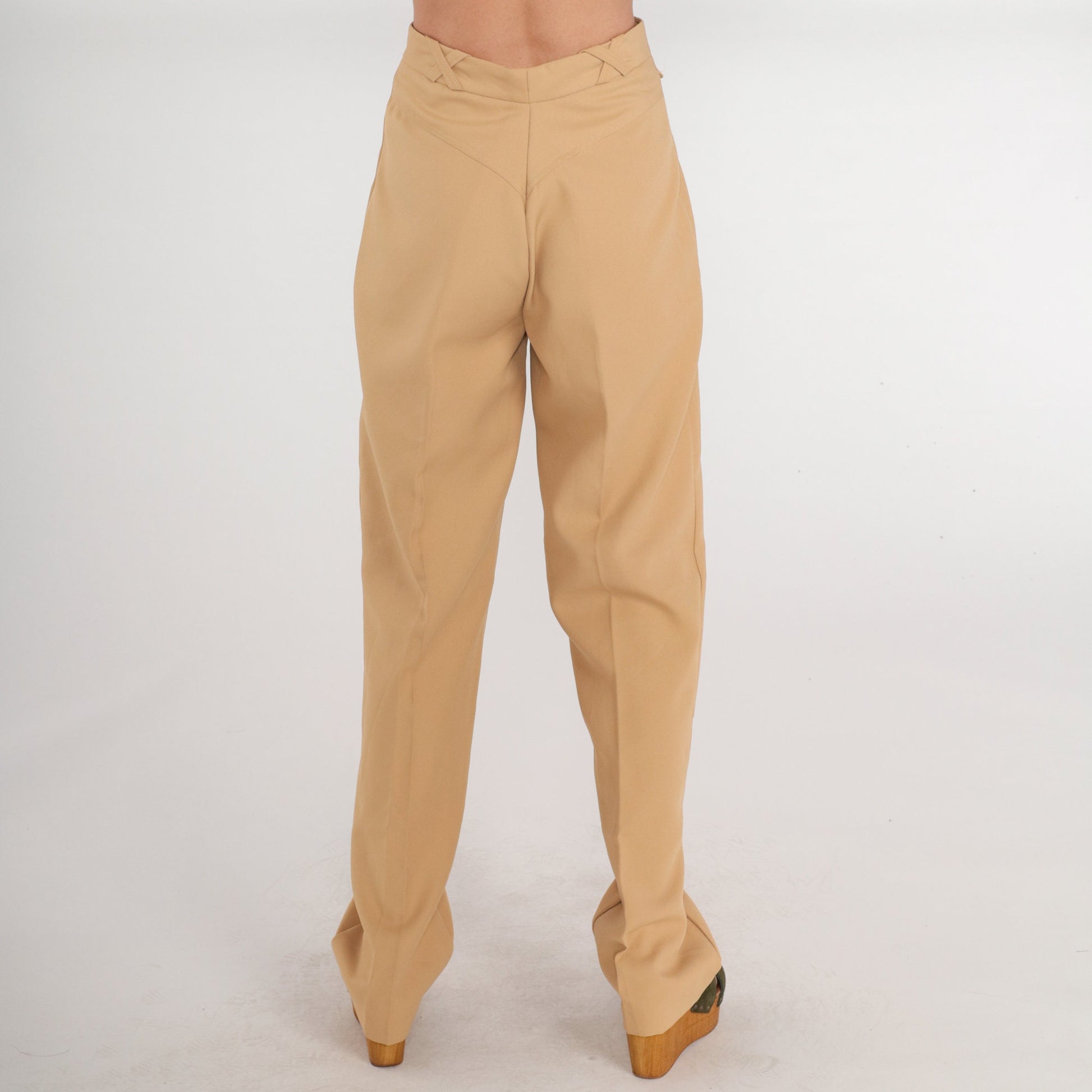 70s Tan High-Waisted Straight Leg Trousers Creased Flaminga Small