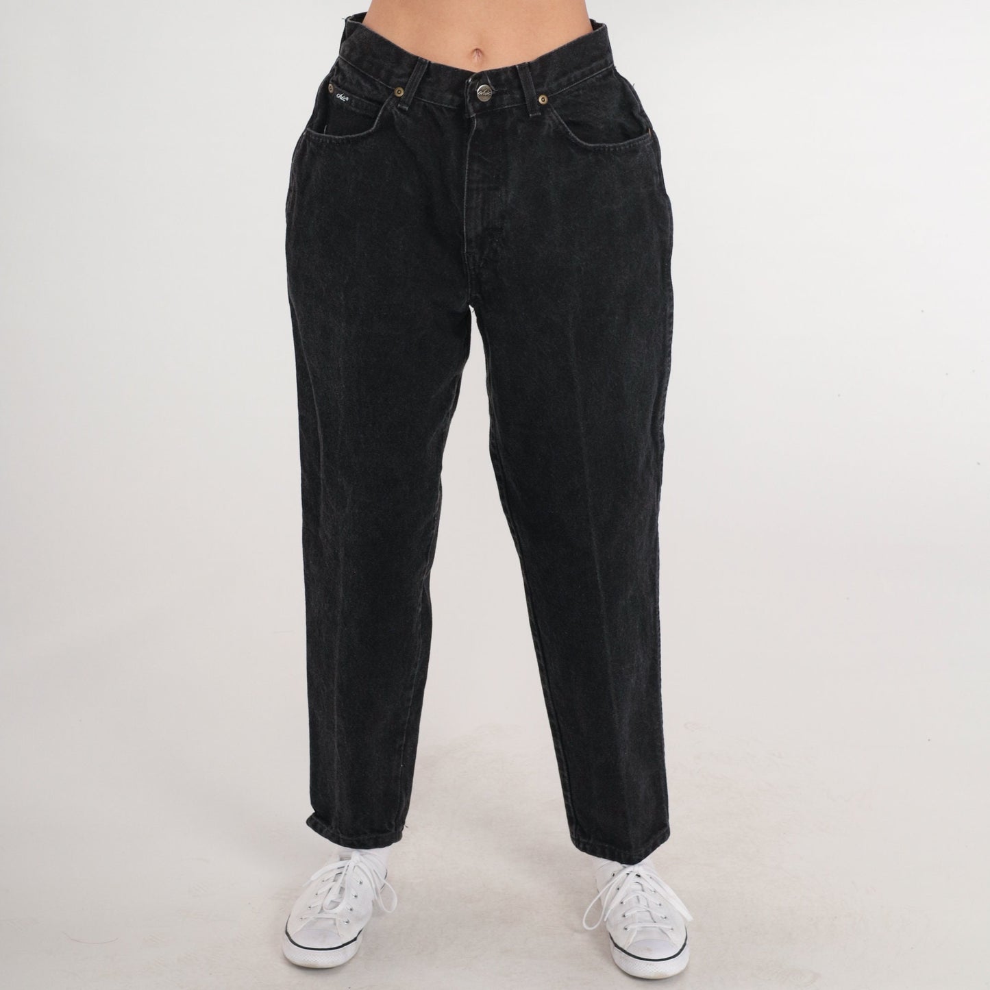 90s Black High-Waisted Tapered Denim Jeans Small S