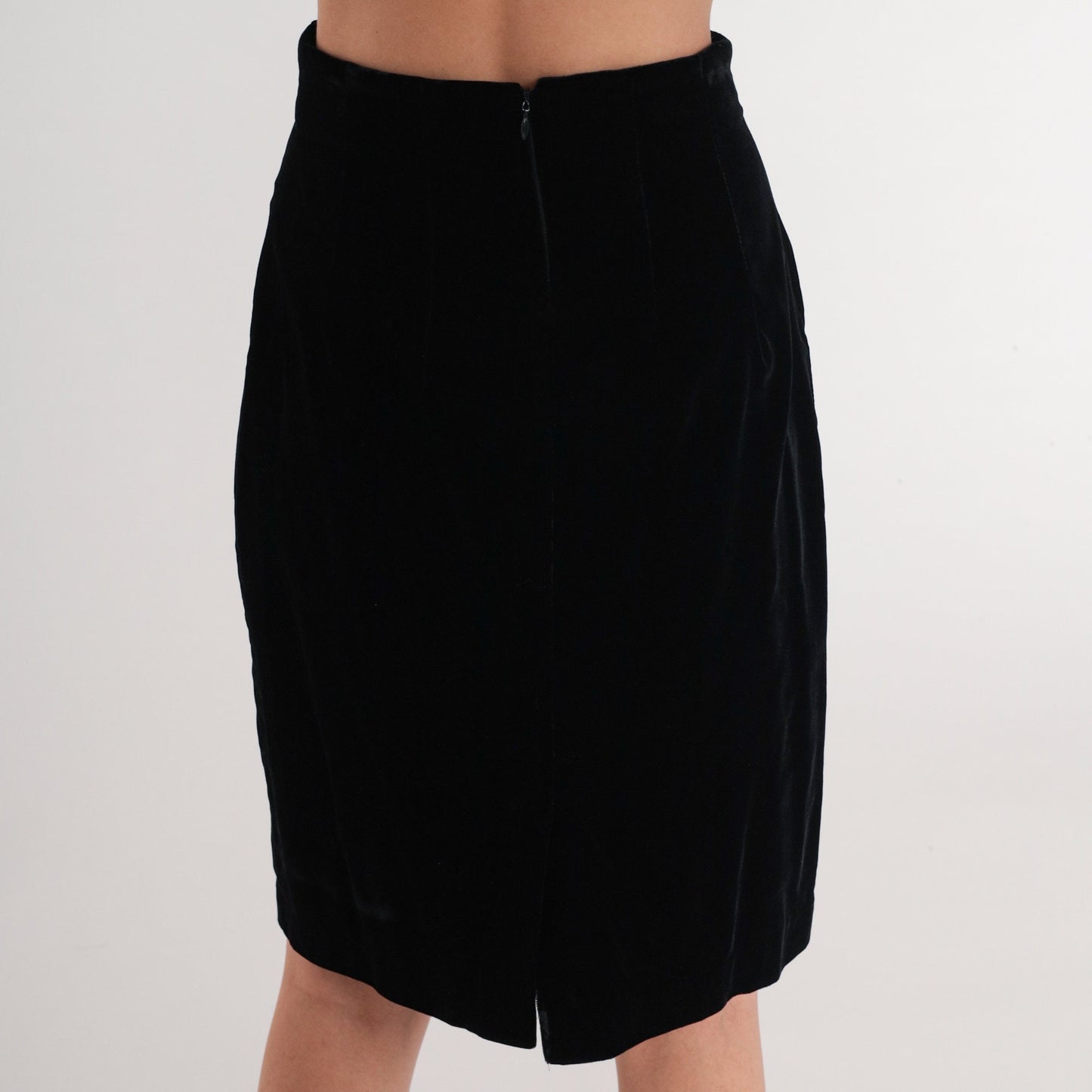 90s Black Velvet Pencil Mini Skirt High Waisted XS