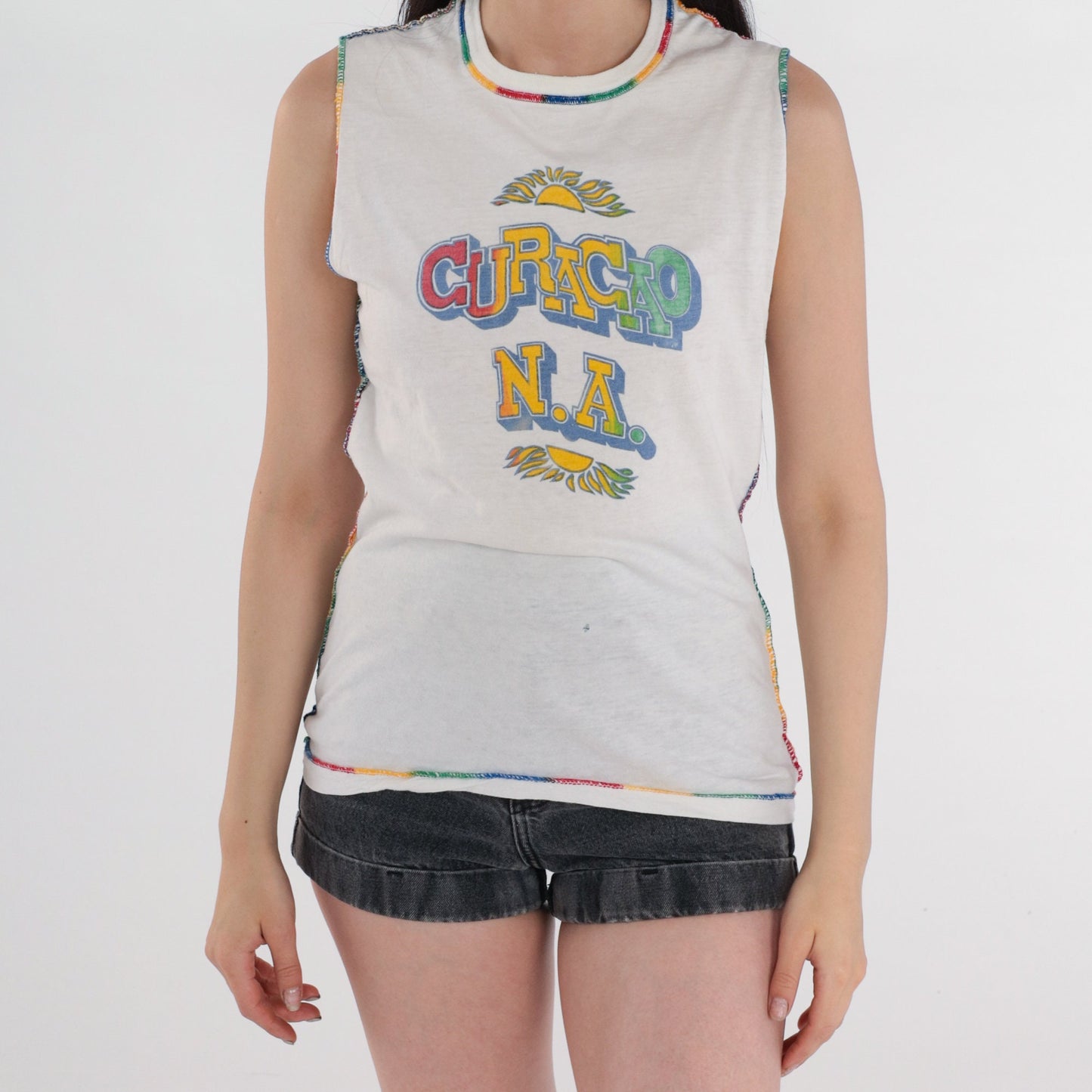 80s Curaçao Netherlands Islands Graphic Tank Top Small S