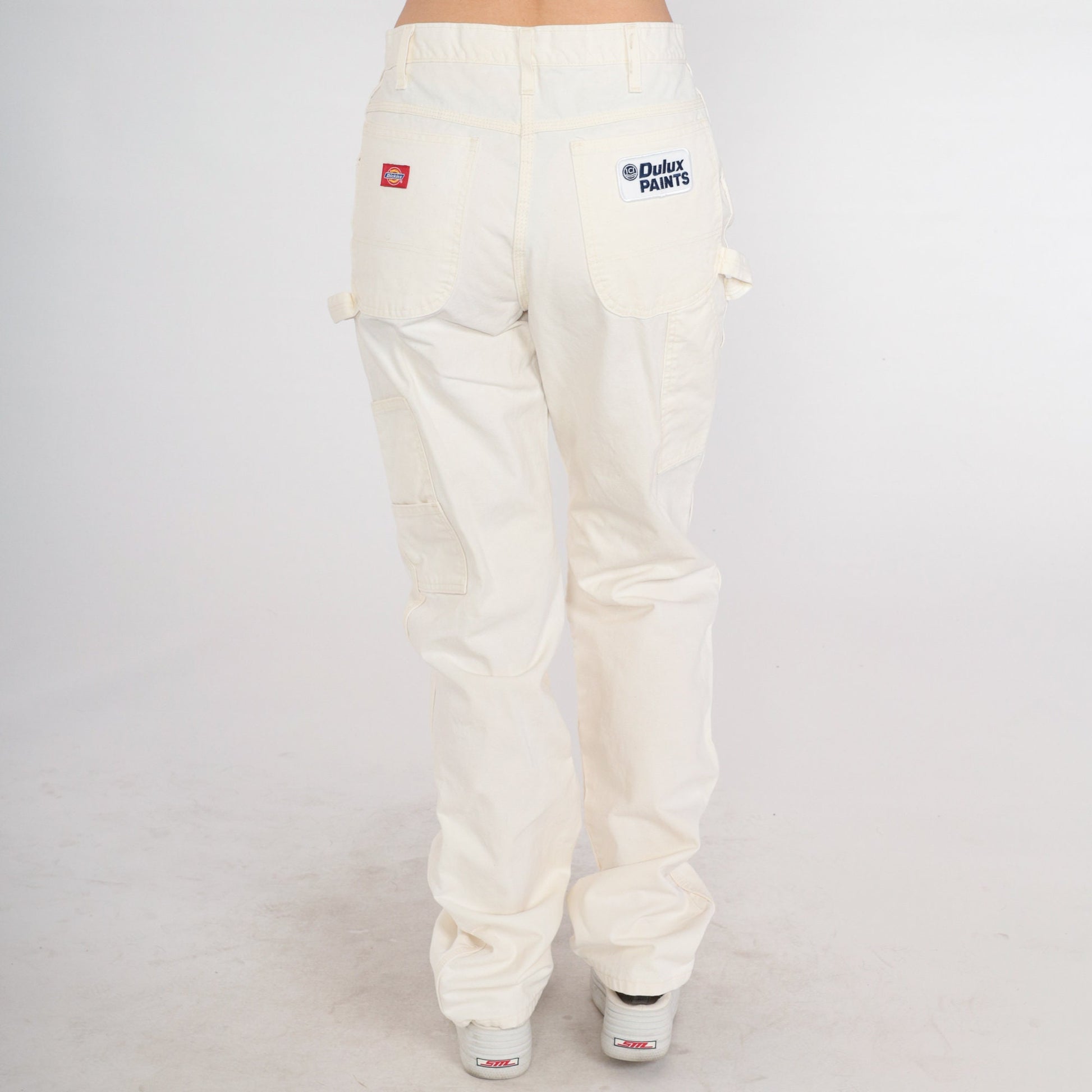 Y2K Dickies Cargo Pants Dulux Paints Patch High Waisted Cream Denim 32x36