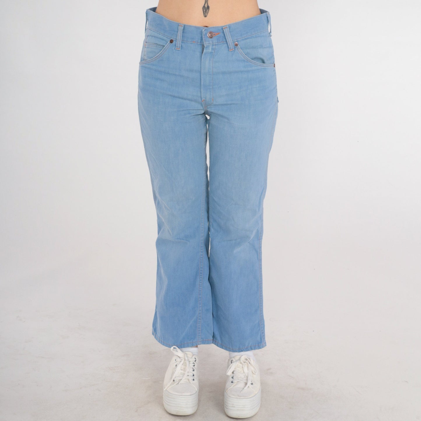 70s Blue Denim High-Rise Flared Bootcut Jeans Cotton Medium M