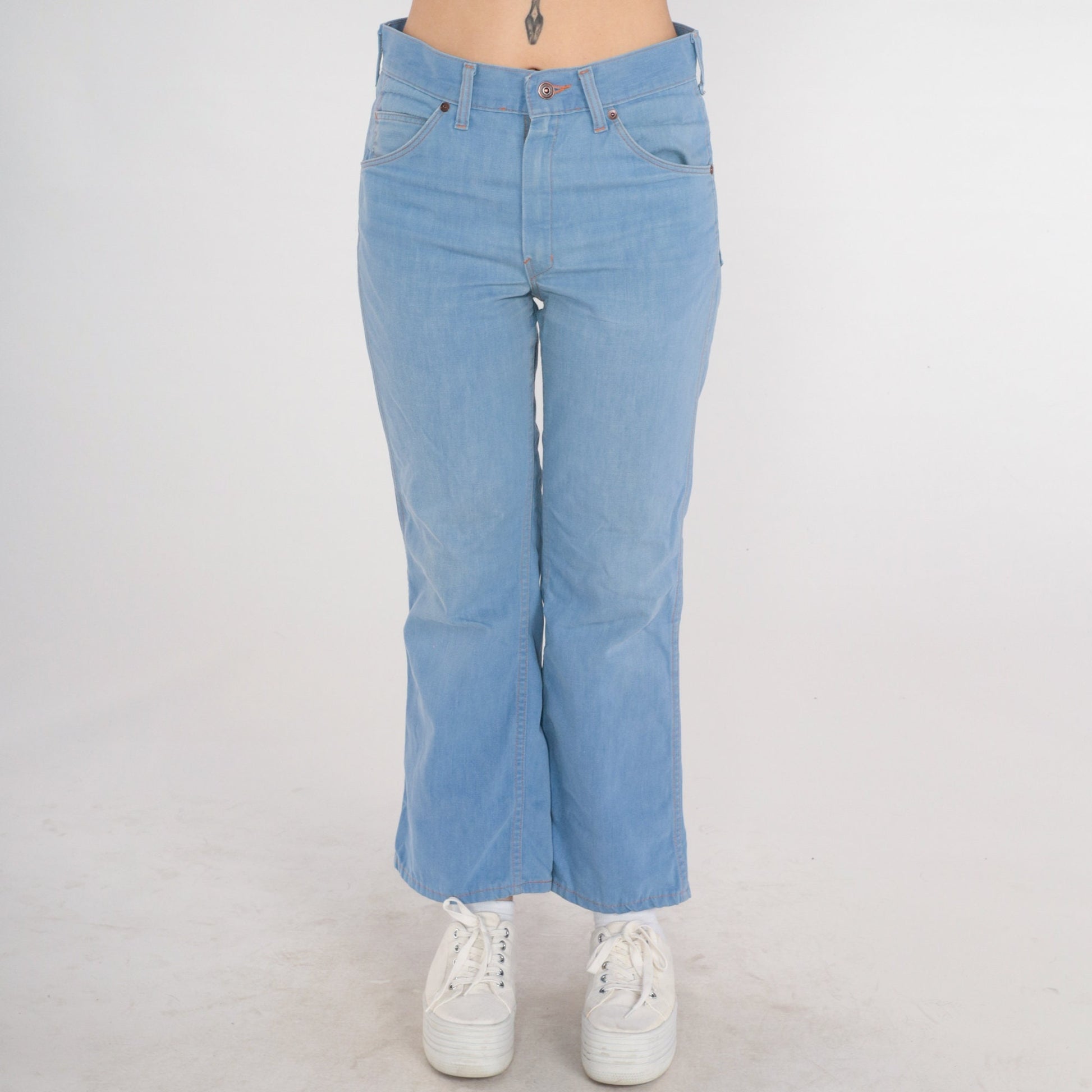 70s Blue Denim High-Rise Flared Bootcut Jeans Cotton Medium M