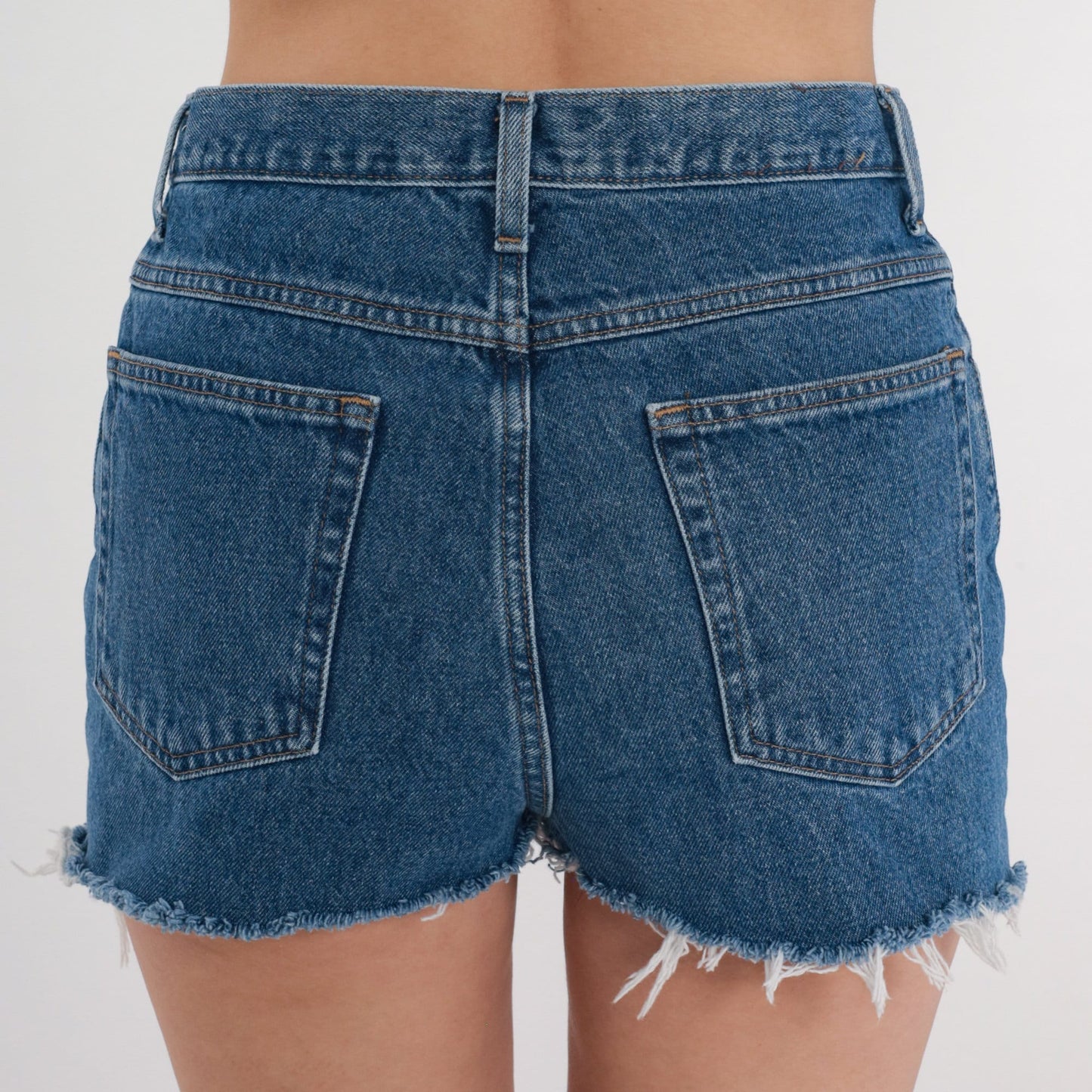 Y2K L.L.Bean Dark Wash Denim Cutoff Shorts High Rise Frayed Blue Medium