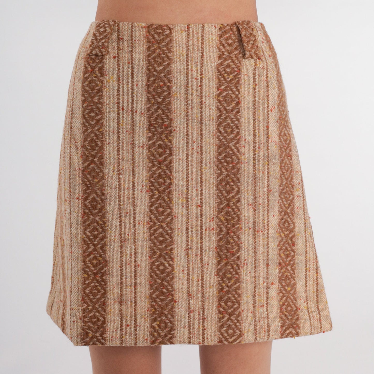 70s Brown Striped Mini Skirt High Waisted Knit Extra Small