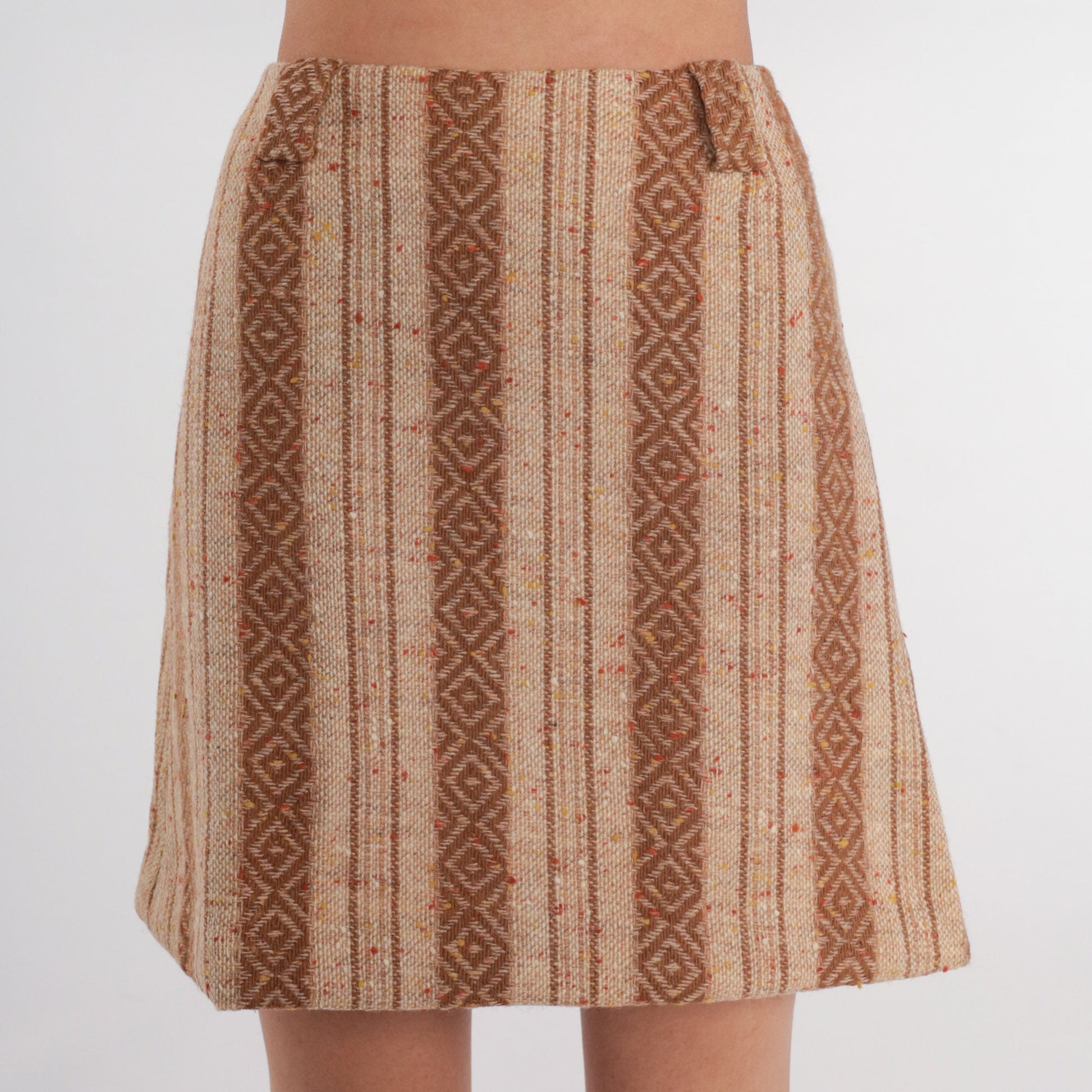 70s Brown Striped Mini Skirt High Waisted Knit Extra Small