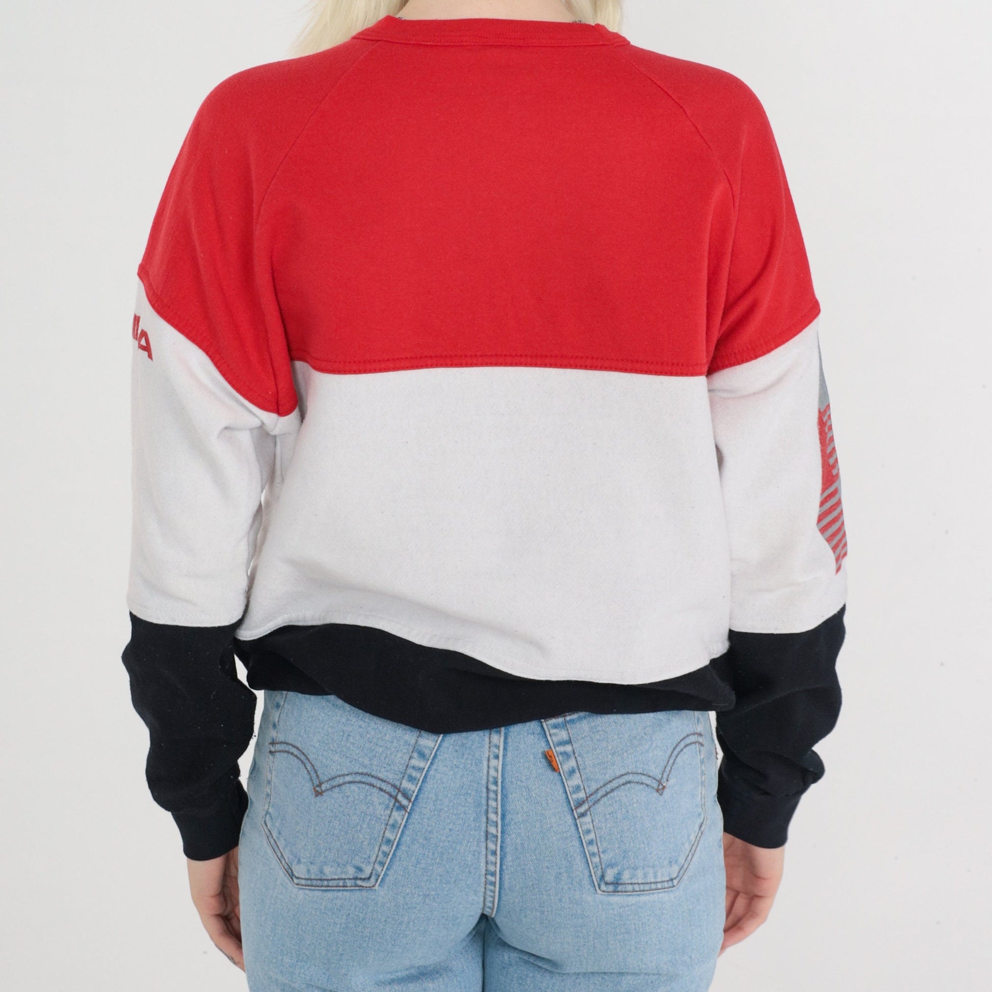 80s Florida Sweatshirt Color Block Raglan Crewneck Red White Black Large L