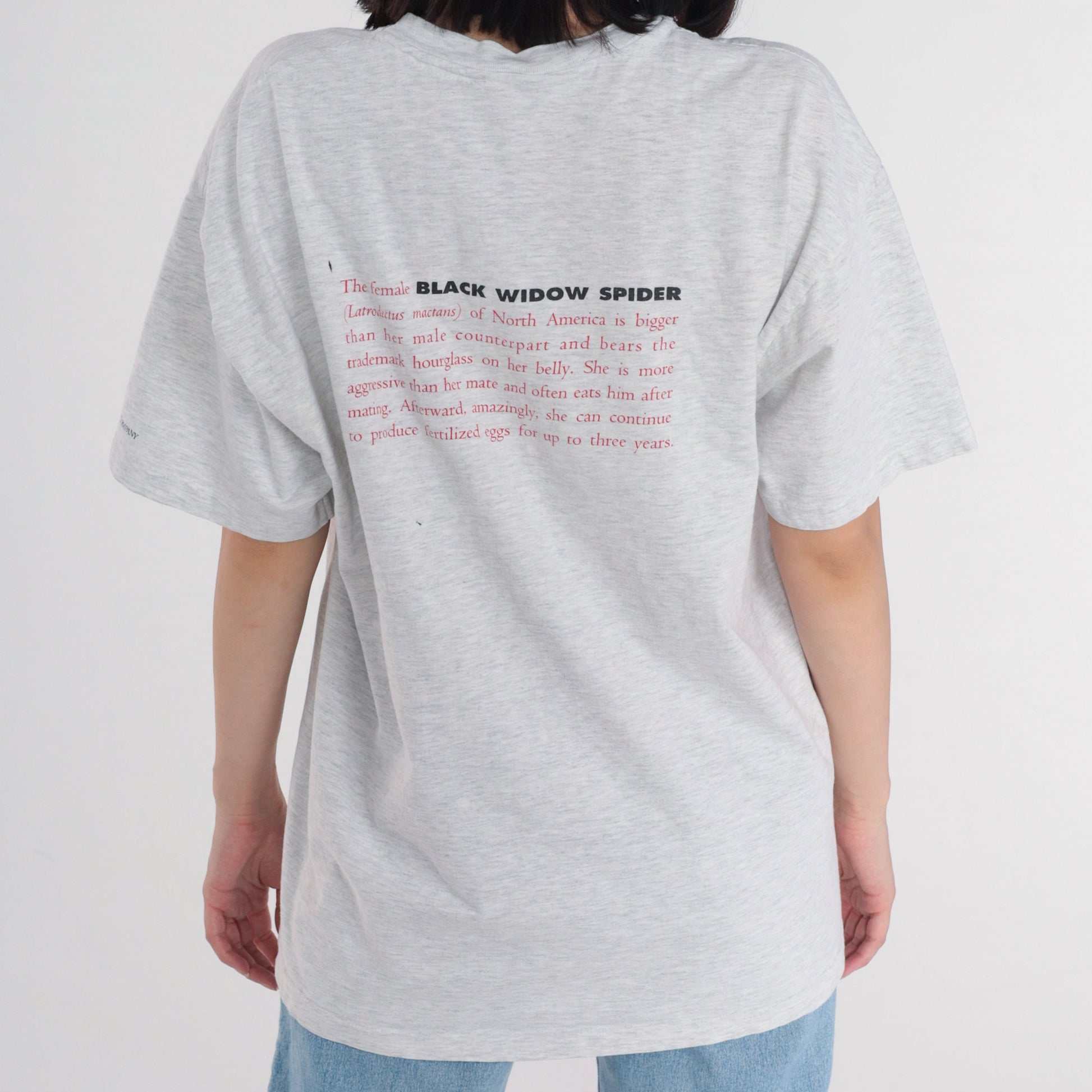 90s Black Widow Spider Graphic T-Shirt Grey Cotton Single Stitch Extra Large