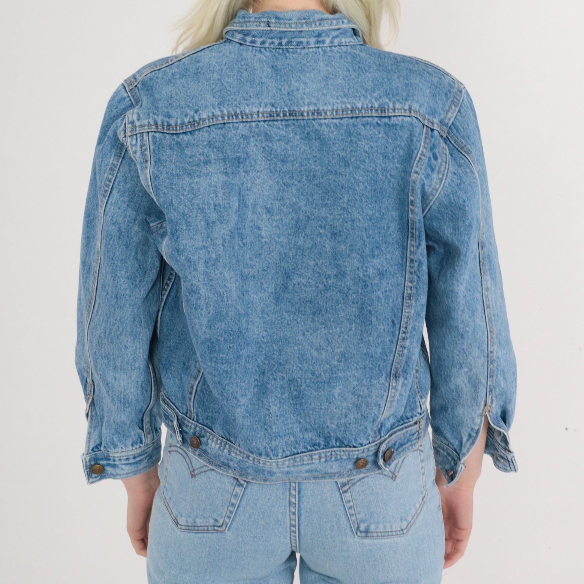 80s Blue Denim Jacket Button-Up Trucker Coat Extra Small XS