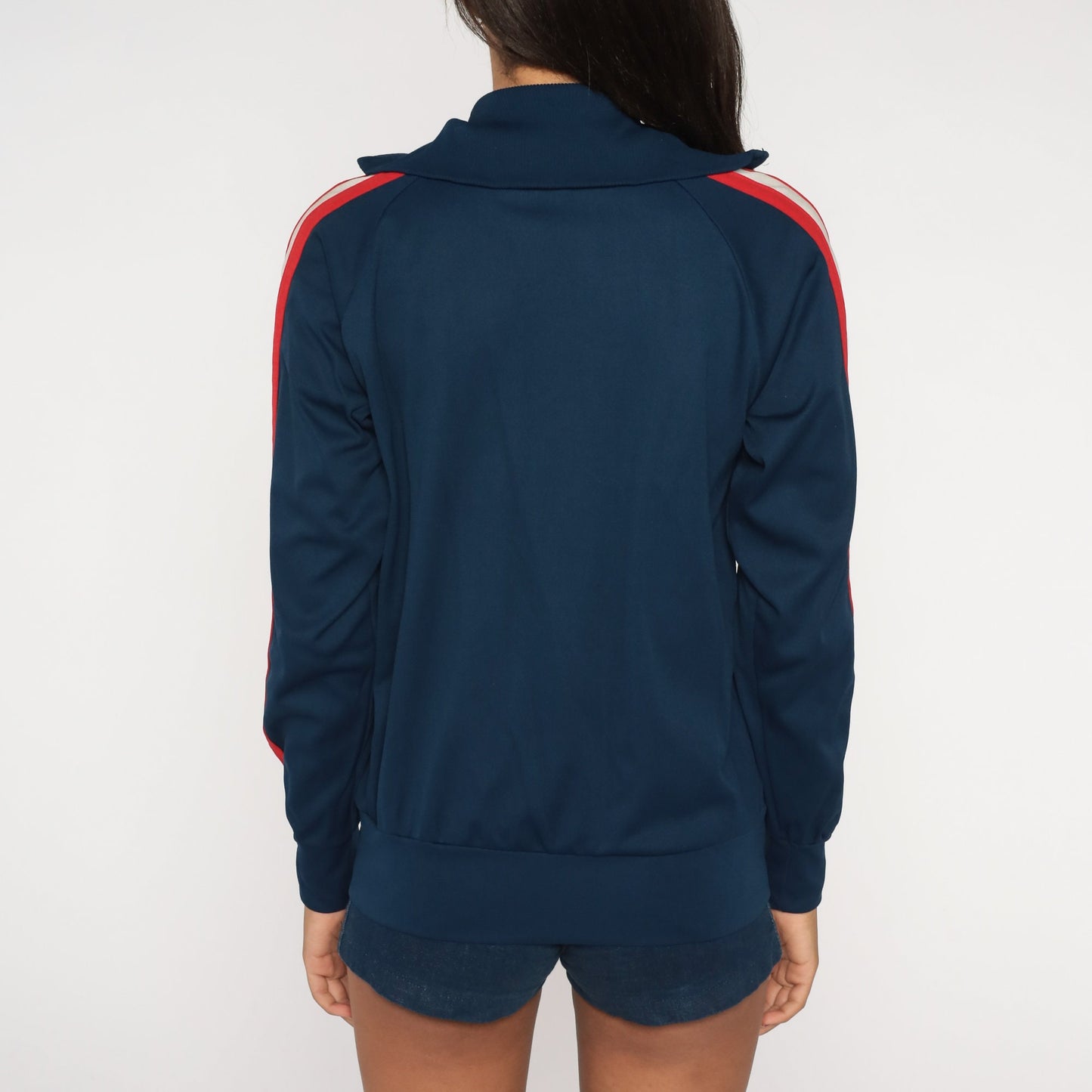 80s Pro Tour Track Jacket Navy Blue Red White Stripe Zip Raglan Medium