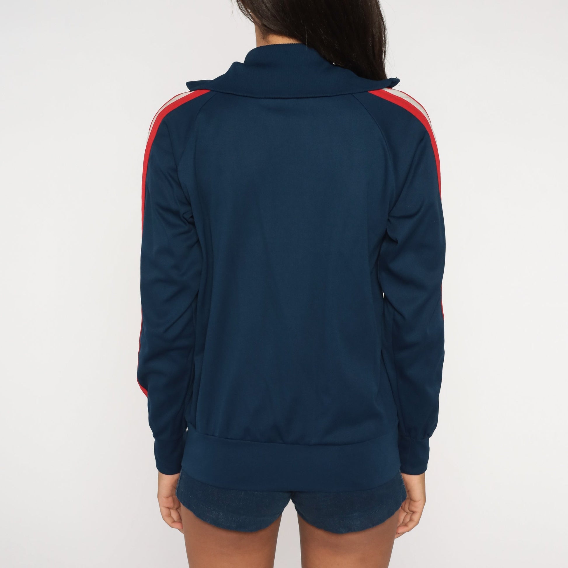 80s Pro Tour Track Jacket Navy Blue Red White Stripe Zip Raglan Medium
