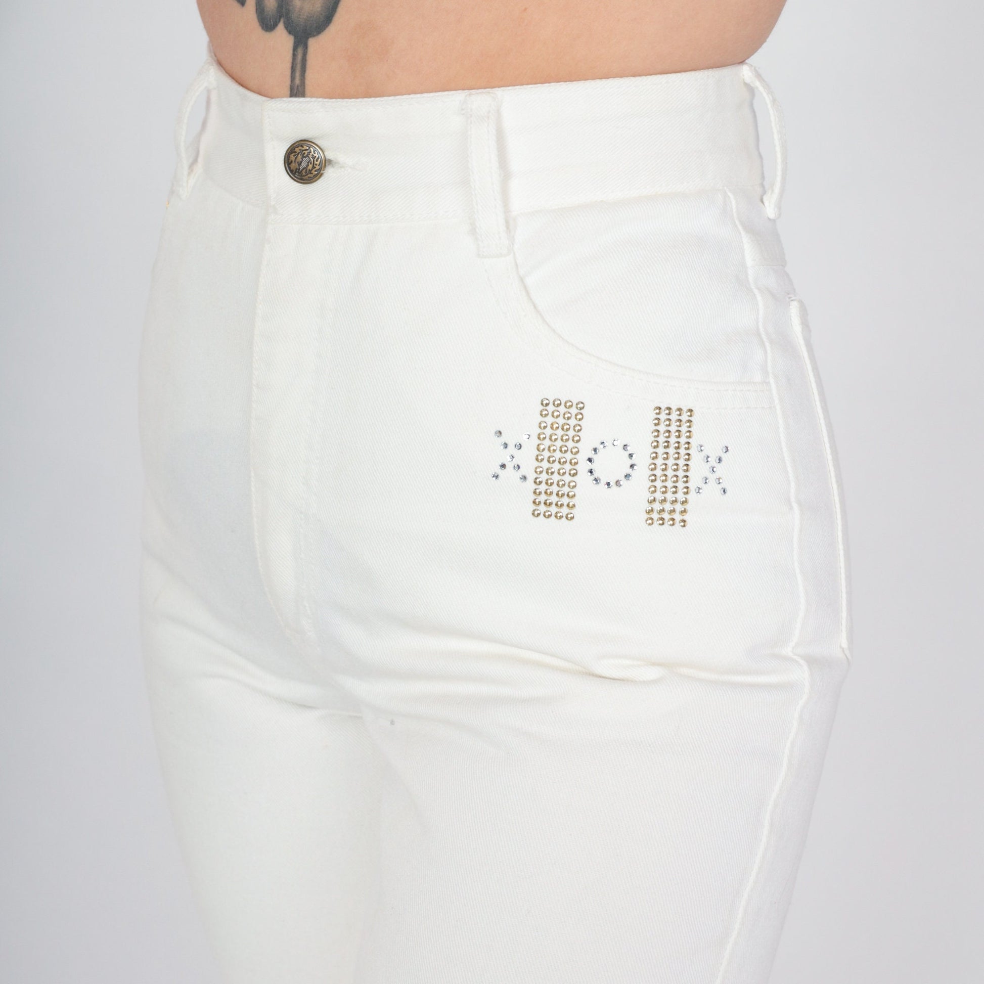 00s White Skinny Jeans XO Studded Rhinestone High Rise Cotton Small