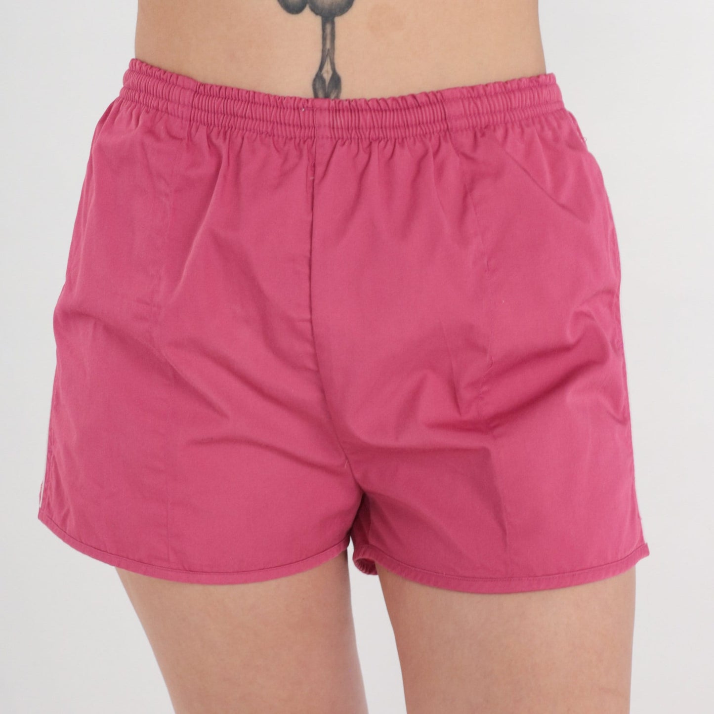 80s Pink Swim Trunks White Piping Elastic Waist Shorts Medium