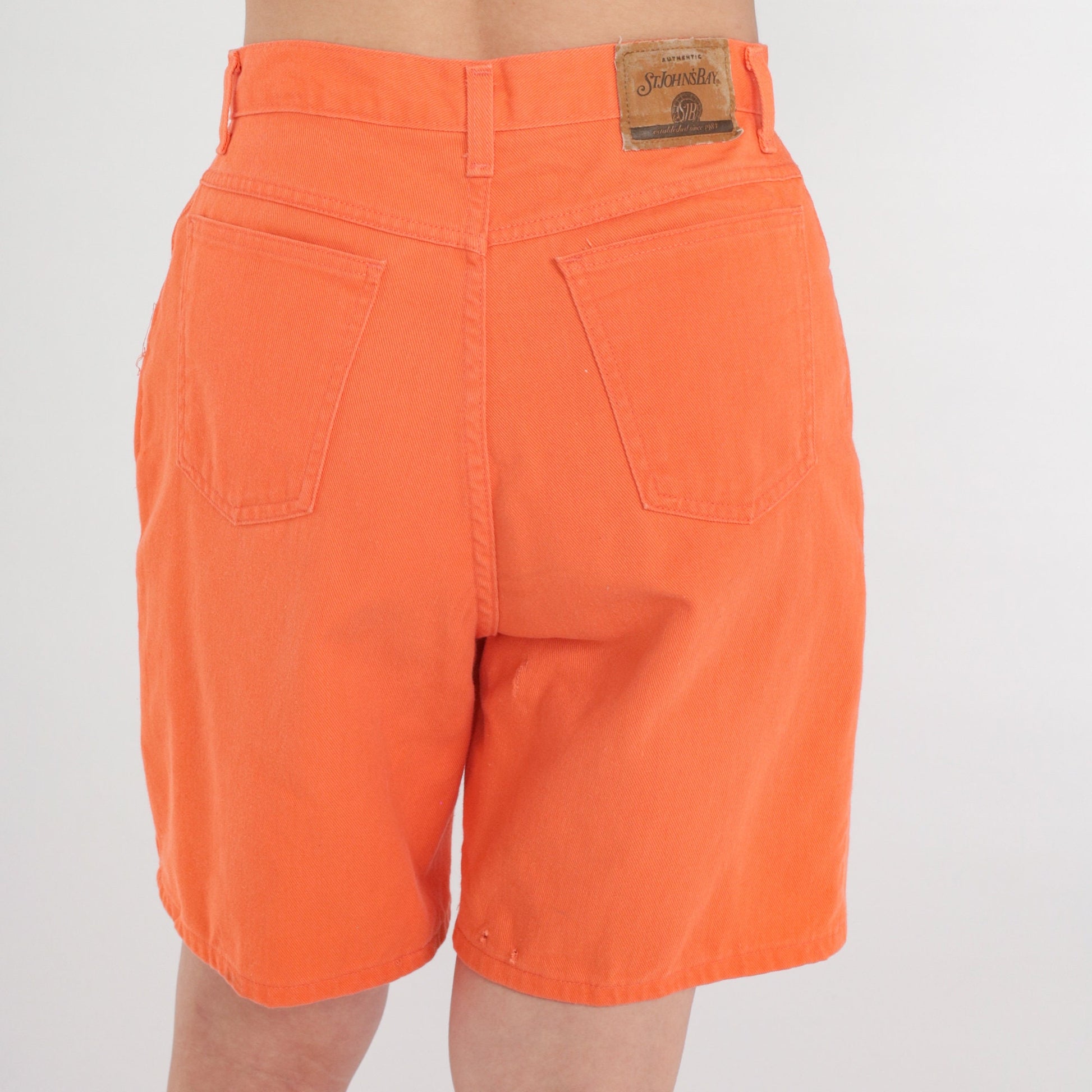 Y2K Orange High-Waisted Jean Shorts St Johns Bay Cotton Denim Size 12