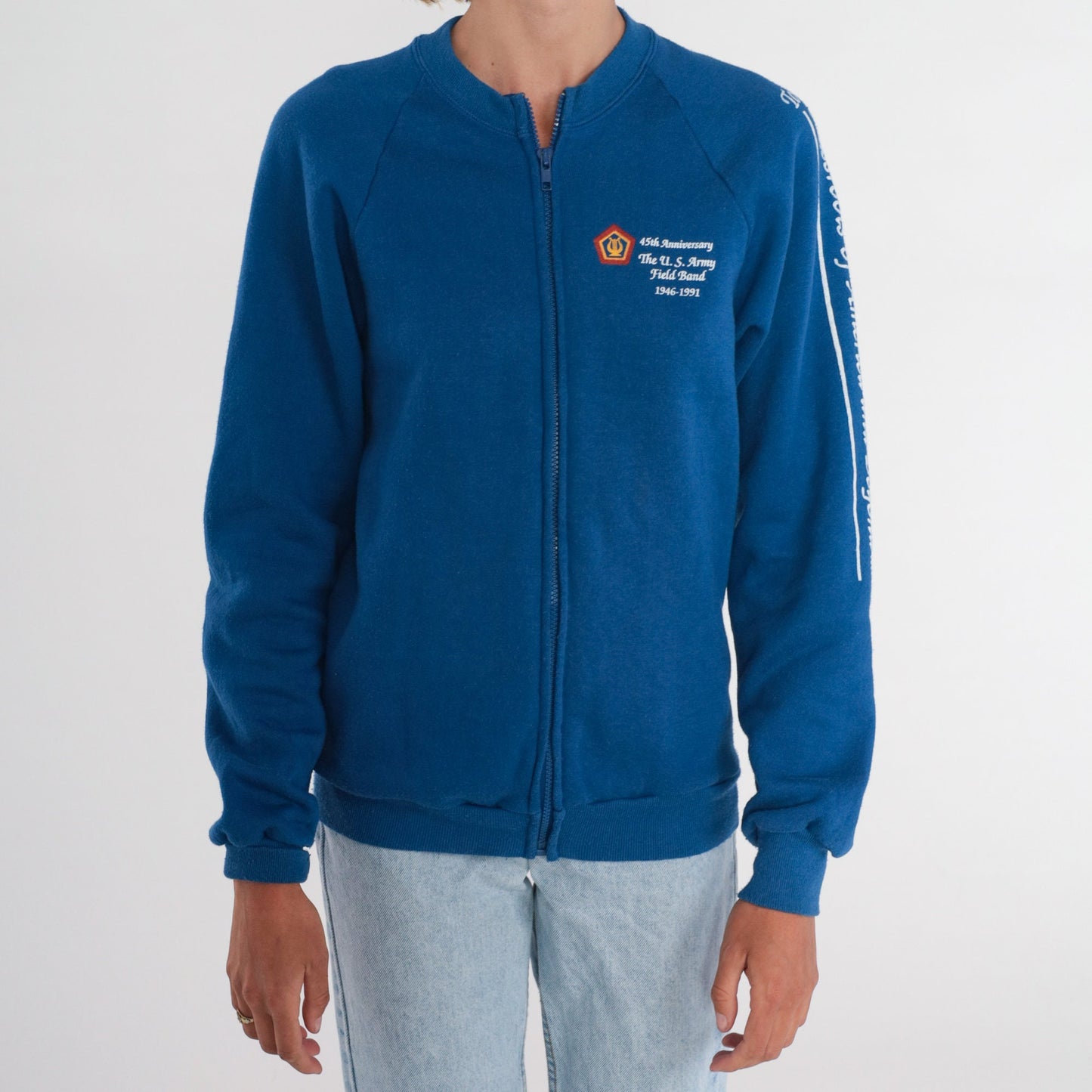 80s US Army Field Band 45th Anniversary Zip Sweatshirt Blue Raglan Small