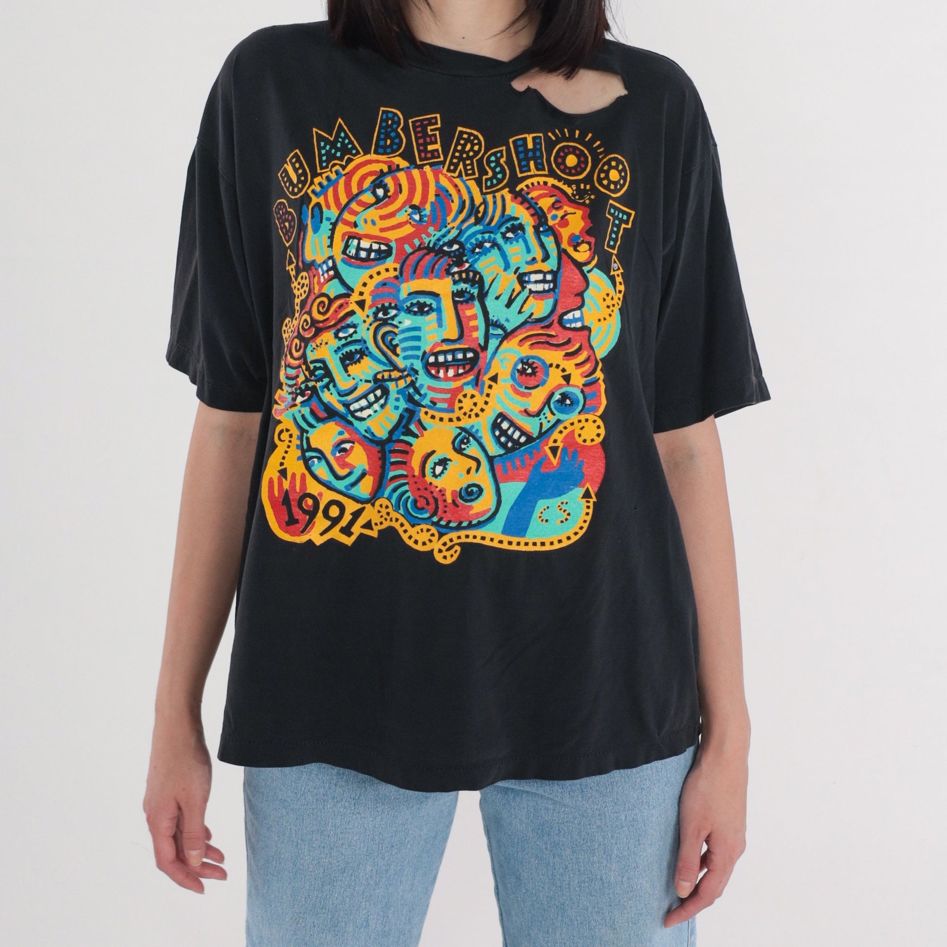 1991 Bumbershoot Seattle Music Festival T-Shirt Black Cotton Graphic Tee Large L