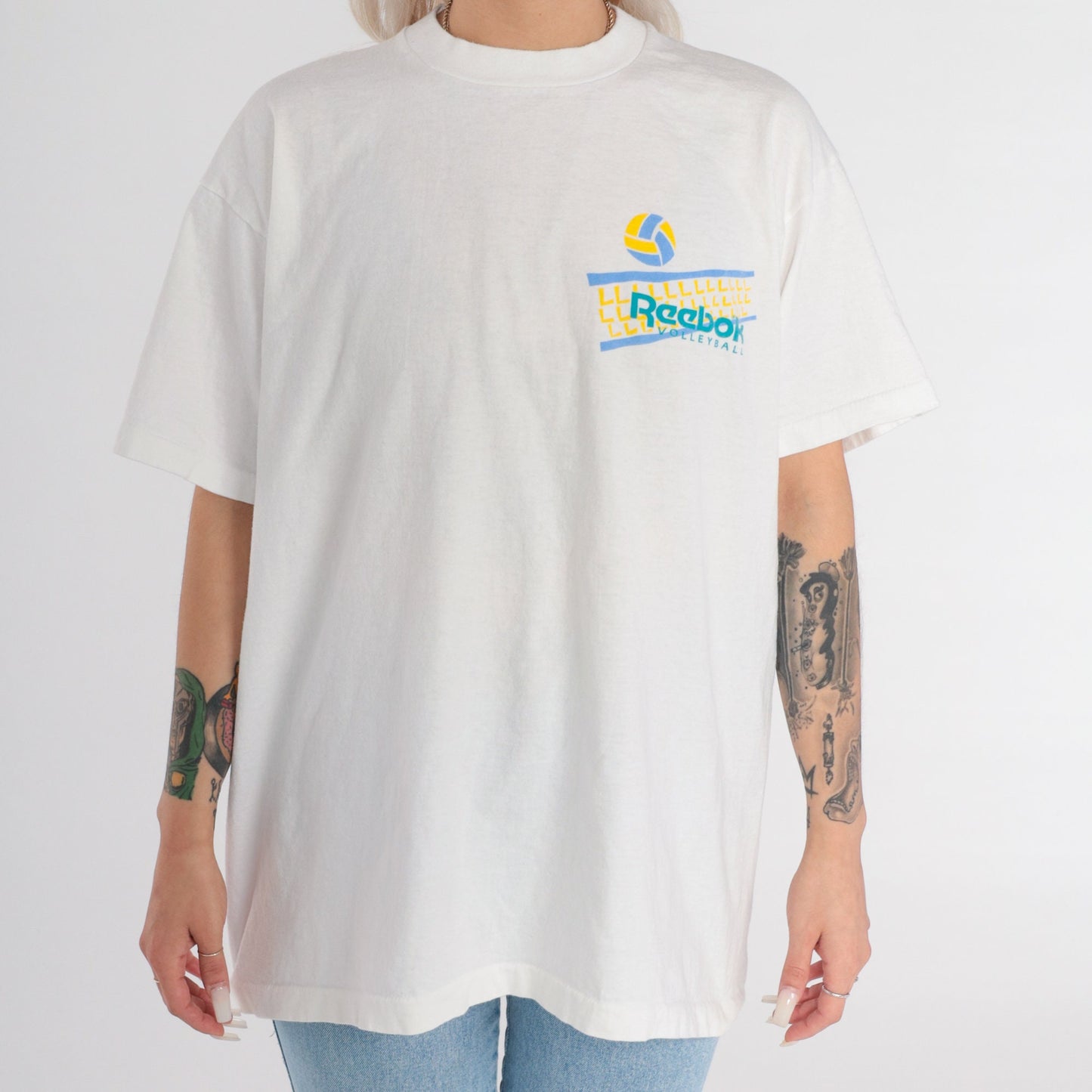 90s Reebok Volleyball Graphic T-Shirt White Cotton Athletic Tee Large L
