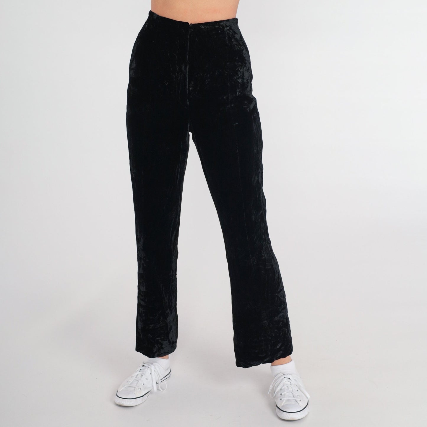 90s Norma Kamali Black Velvet Bootcut Pants High Waisted Extra Small