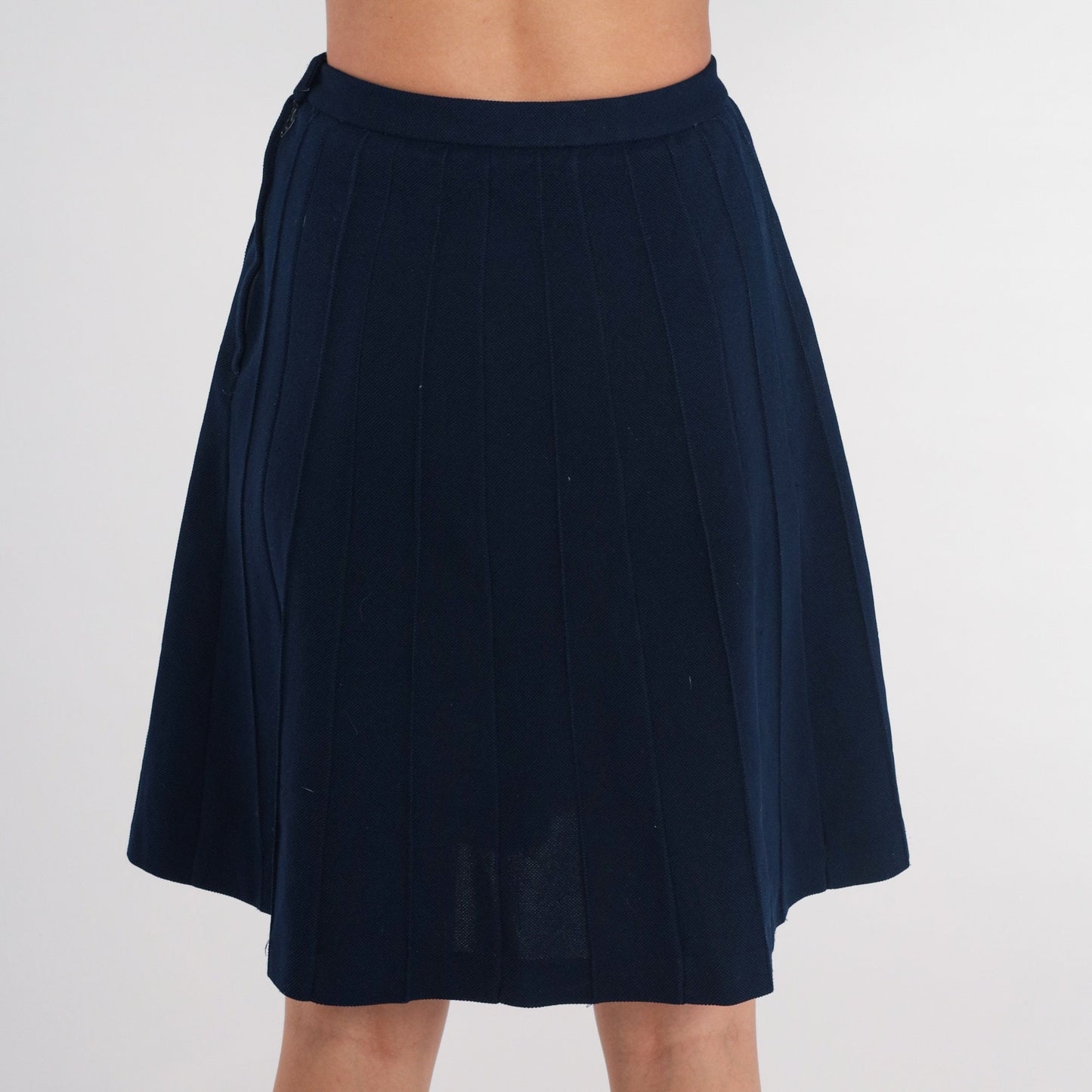 70s Navy Blue Mini Skirt High Waist A-Line Pleated Extra Small