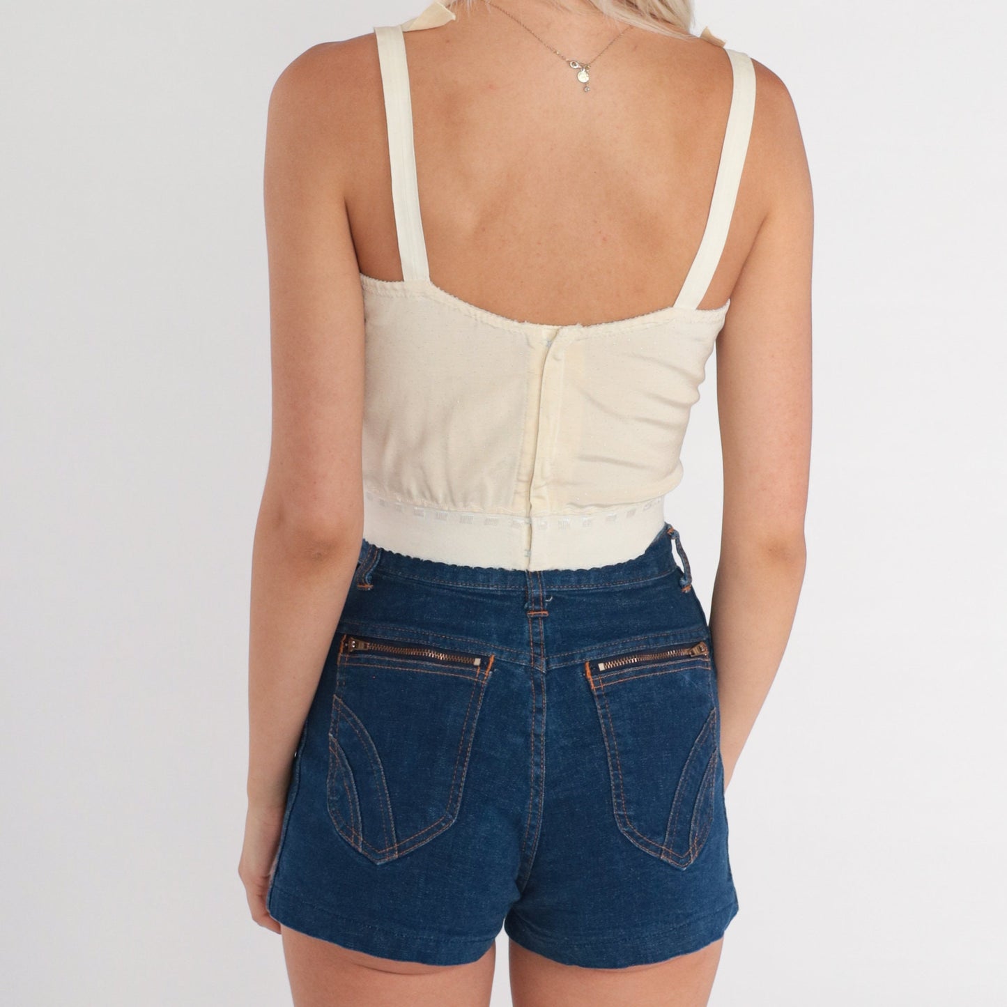 60s Floral Embroidered Underwire Bustier Bra Top Off-White 34D